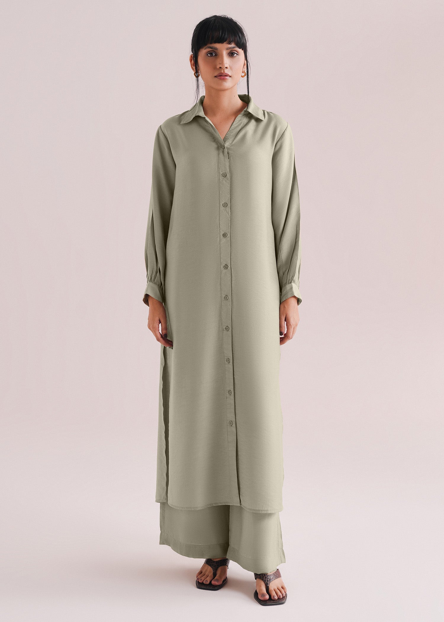 Button Down Textured Long Dress- WS26-227