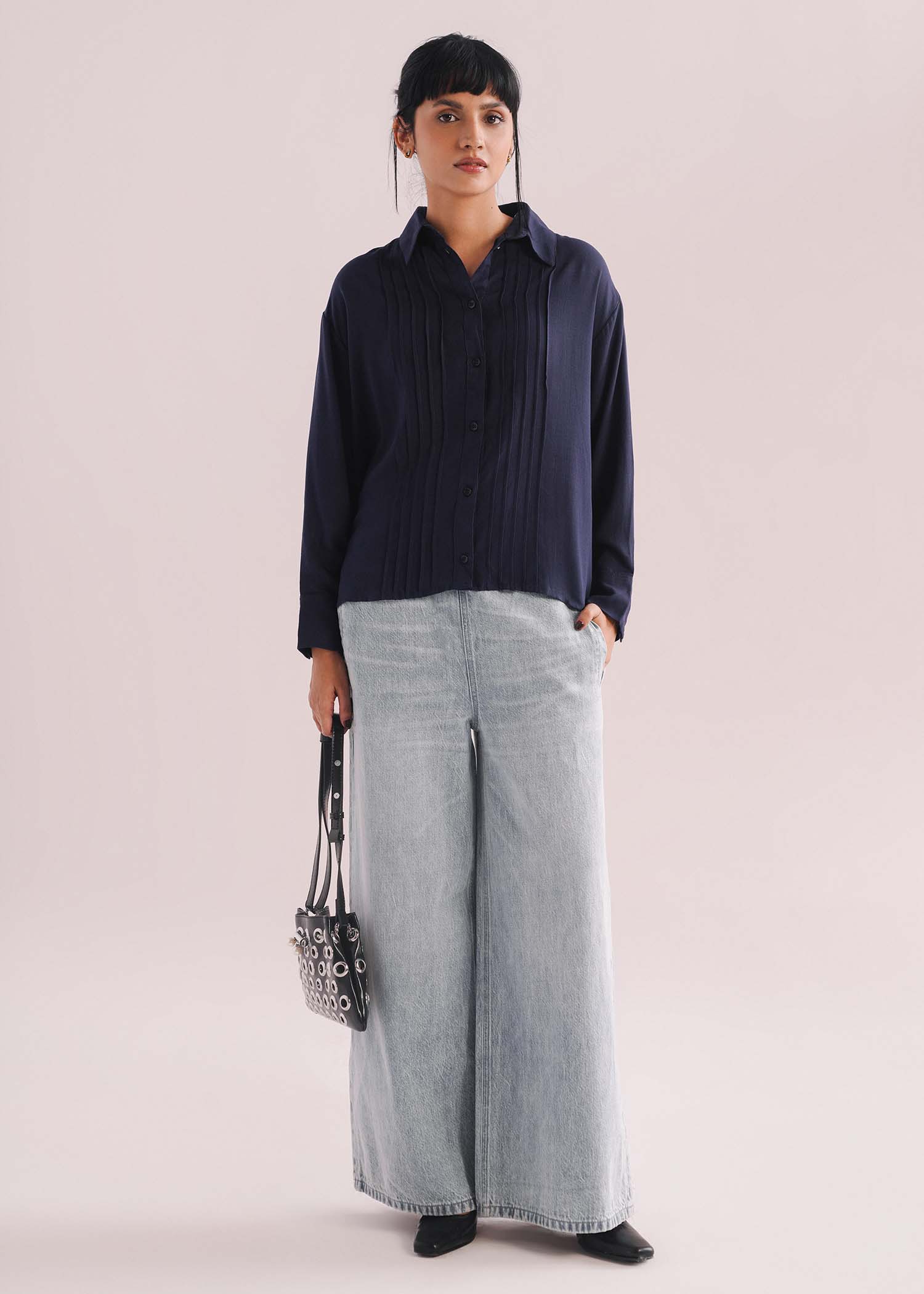 Textured Shirt with Pleats- WS26-255