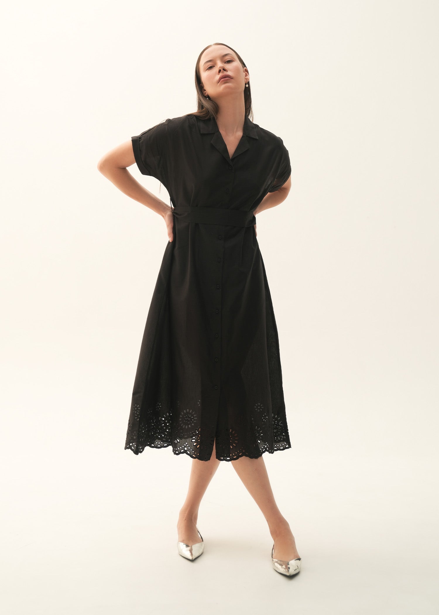 Cotton Dress With Schiffli Embroidery - KOA