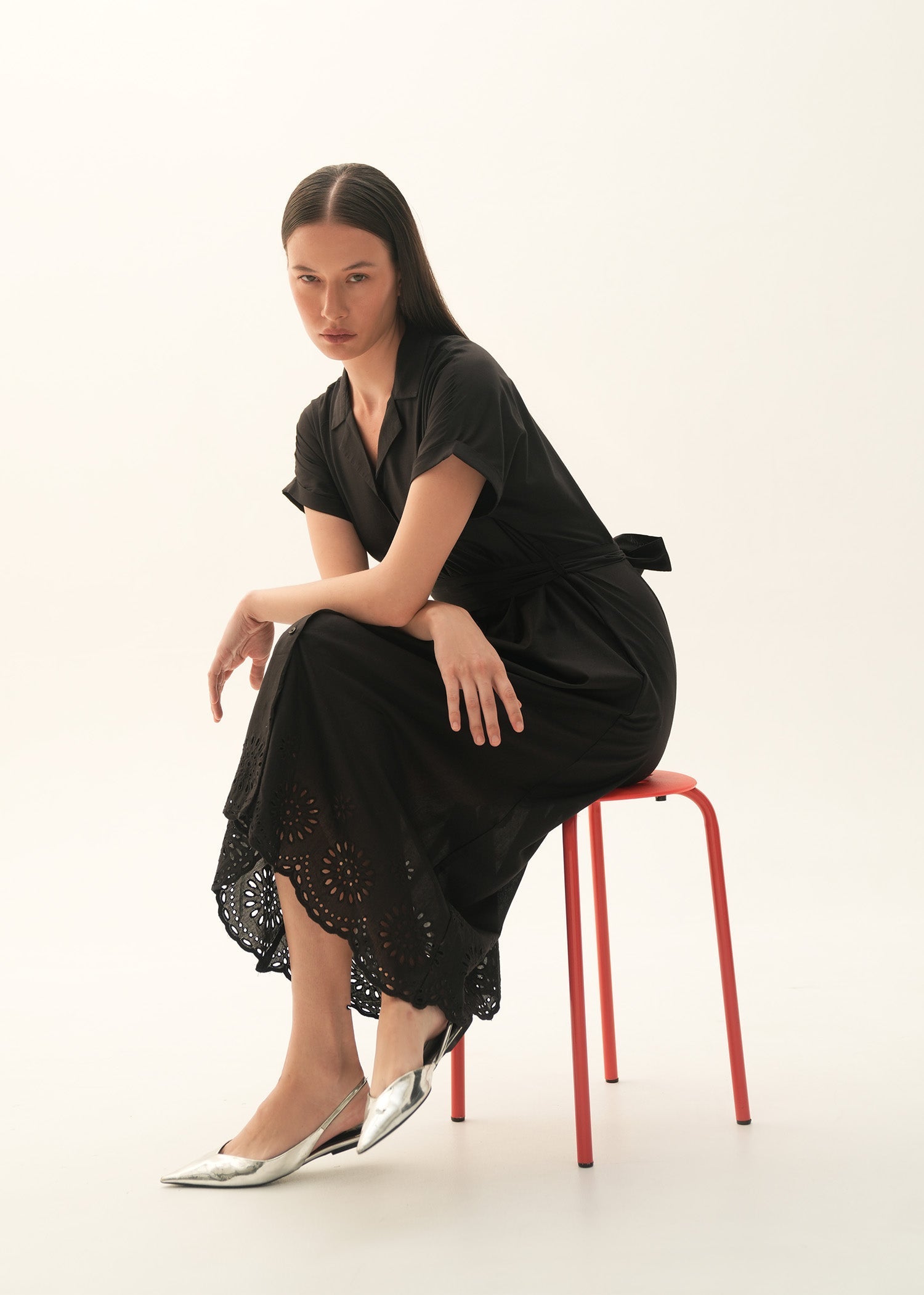 Cotton Dress With Schiffli Embroidery - KOA