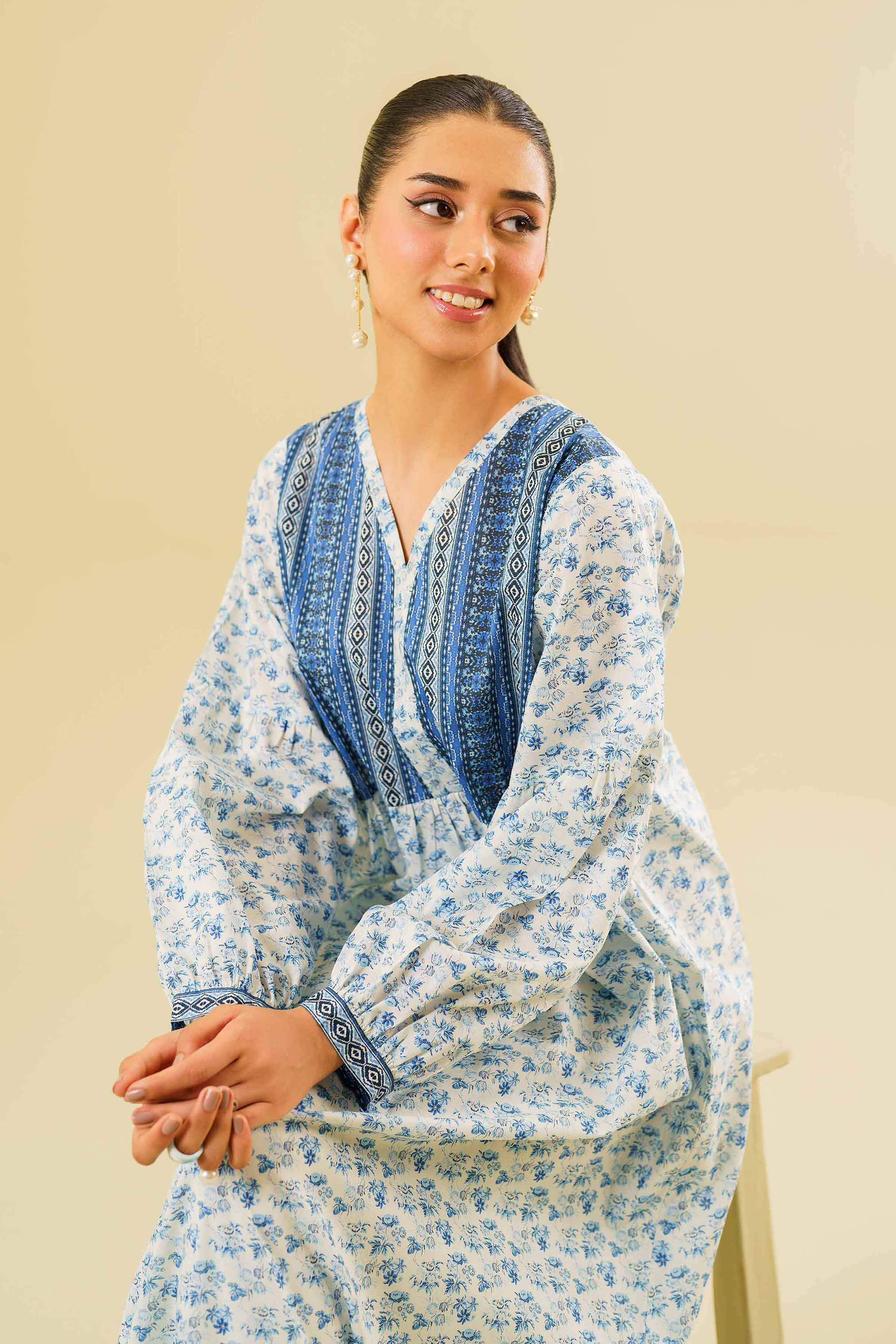 Printed Embroidered Long Dress - FE24-54