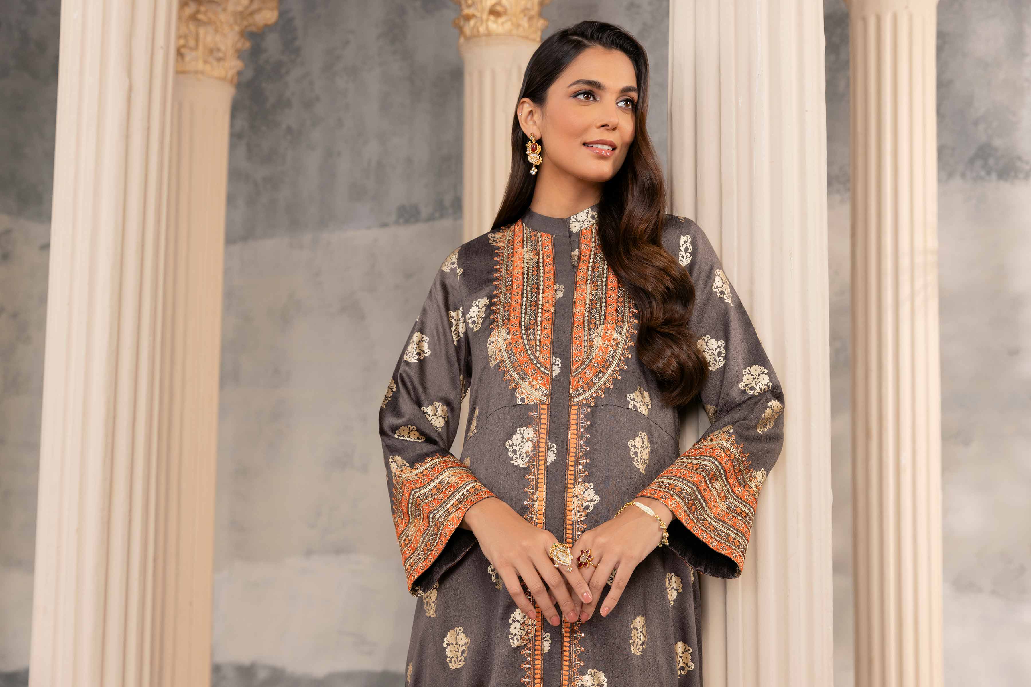 Printed Embroidered Long Dress - FW23-06