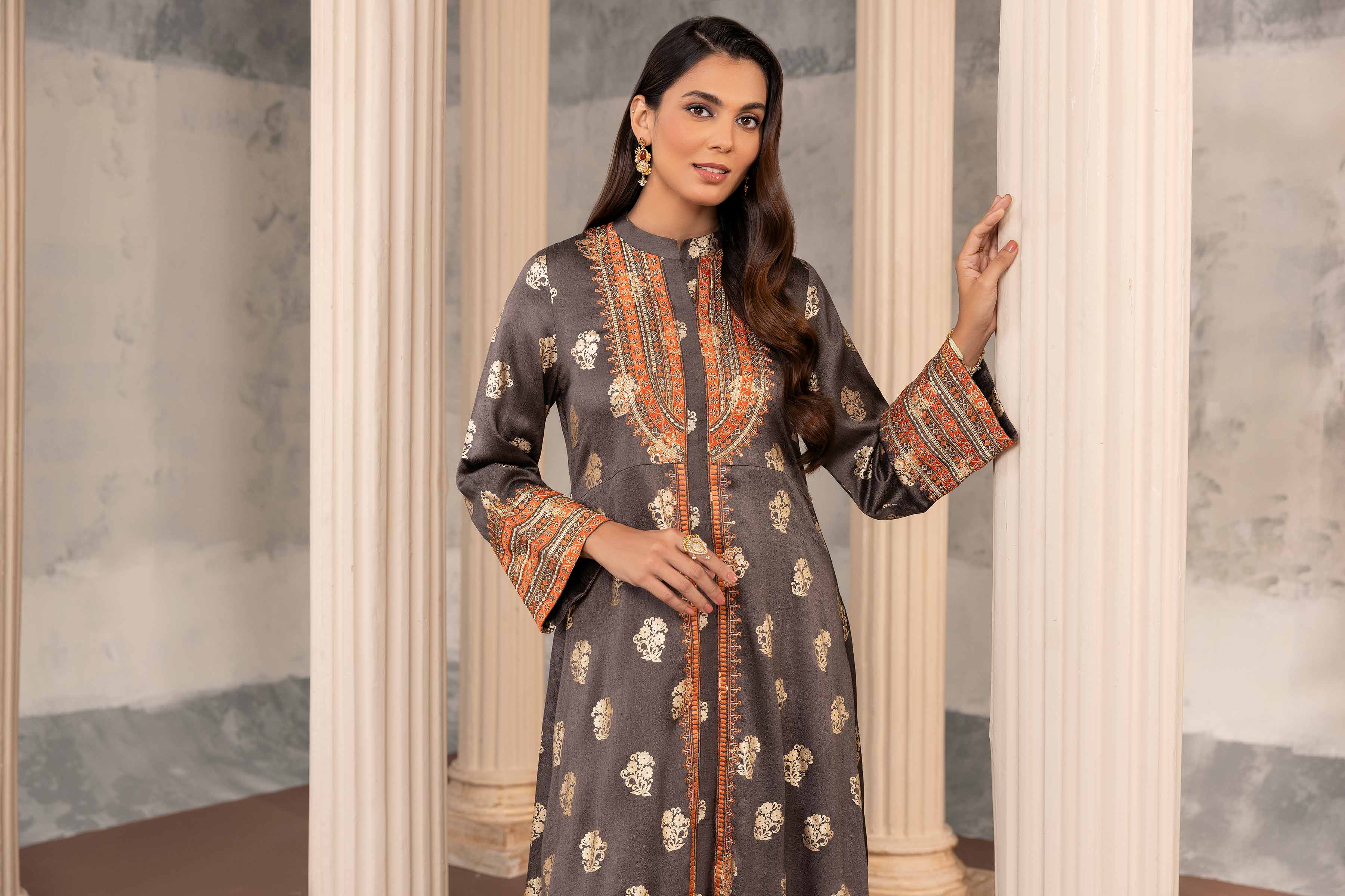 Printed Embroidered Long Dress - FW23-06