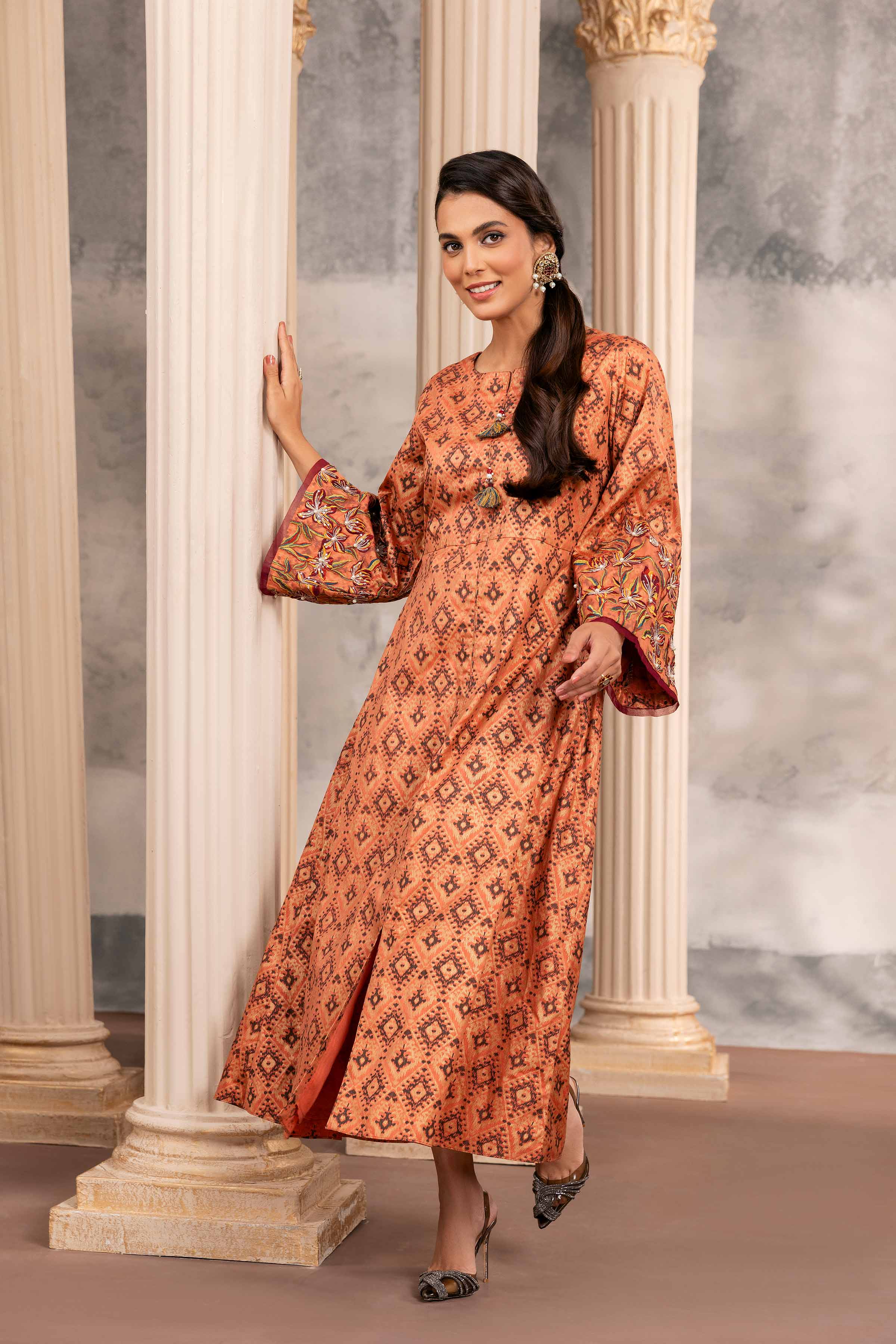 Printed Embroidered Long Dress - FW23-11