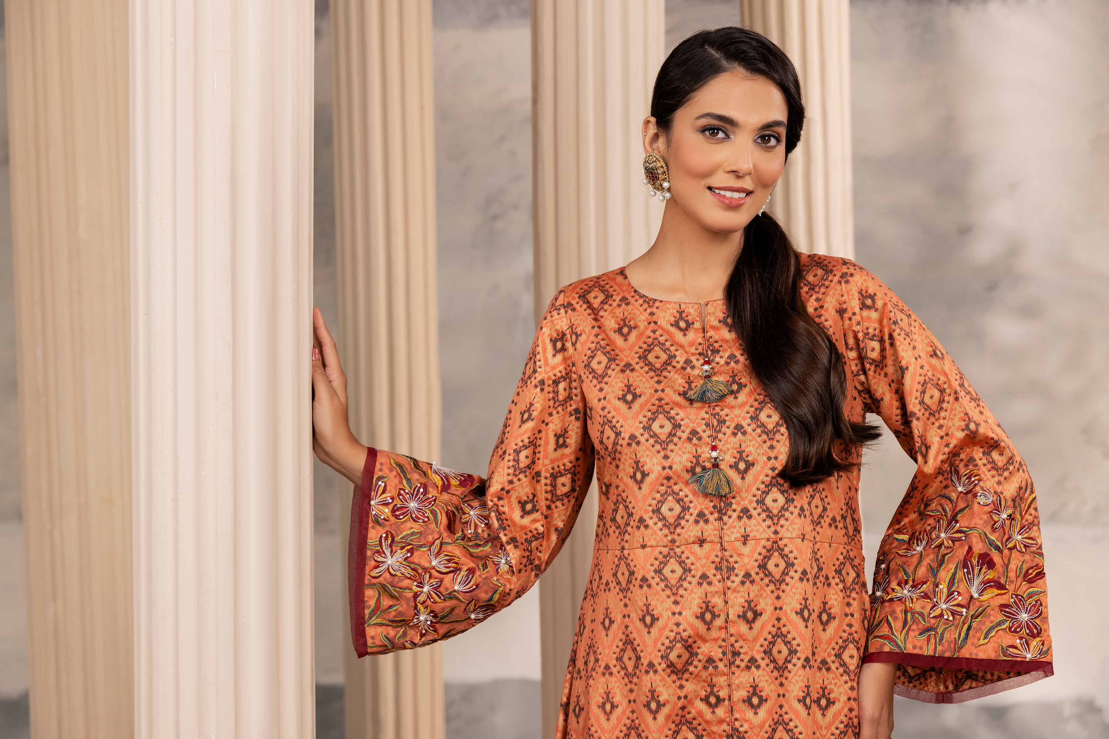 Printed Embroidered Long Dress - FW23-11