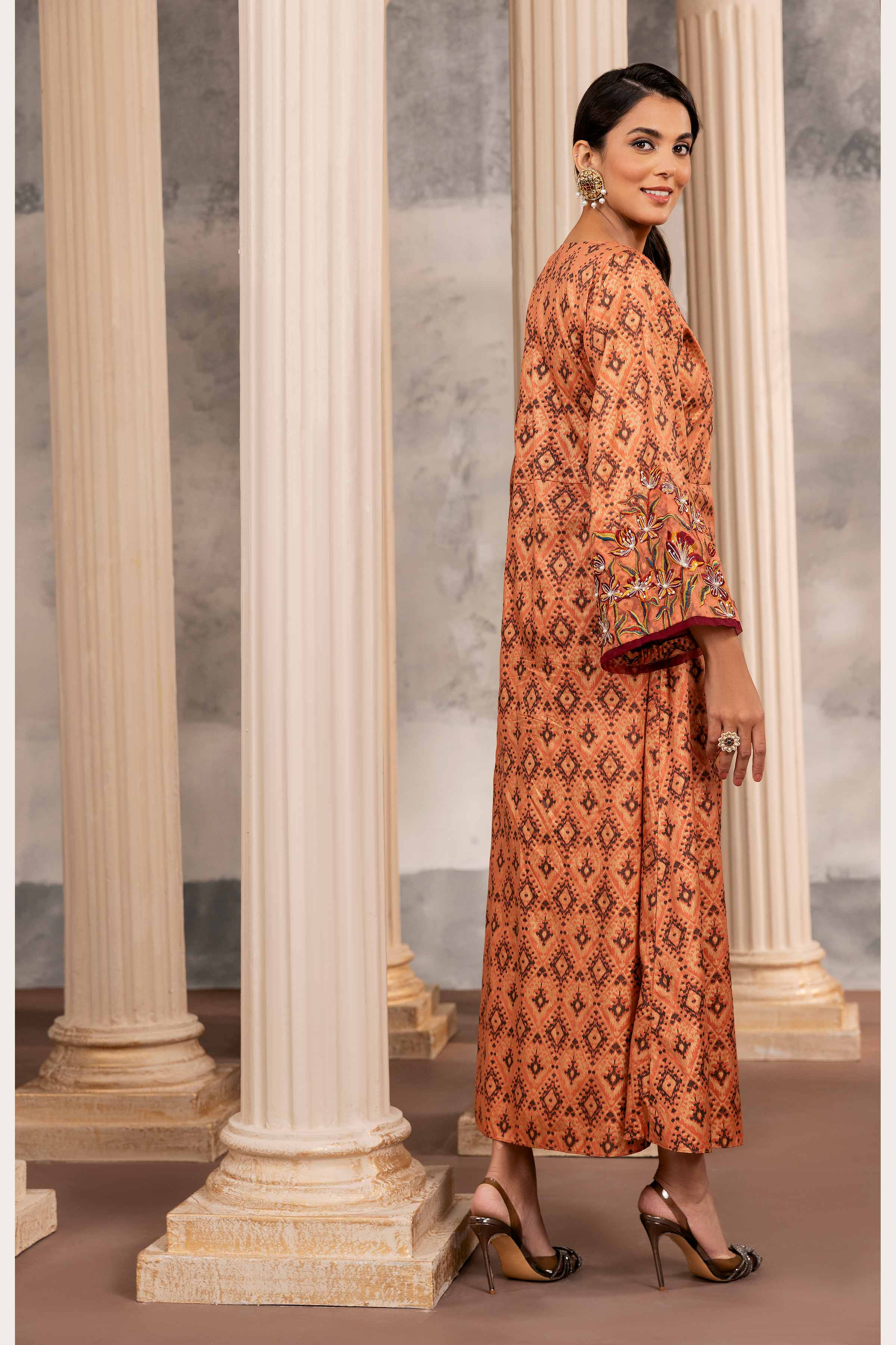 Printed Embroidered Long Dress - FW23-11