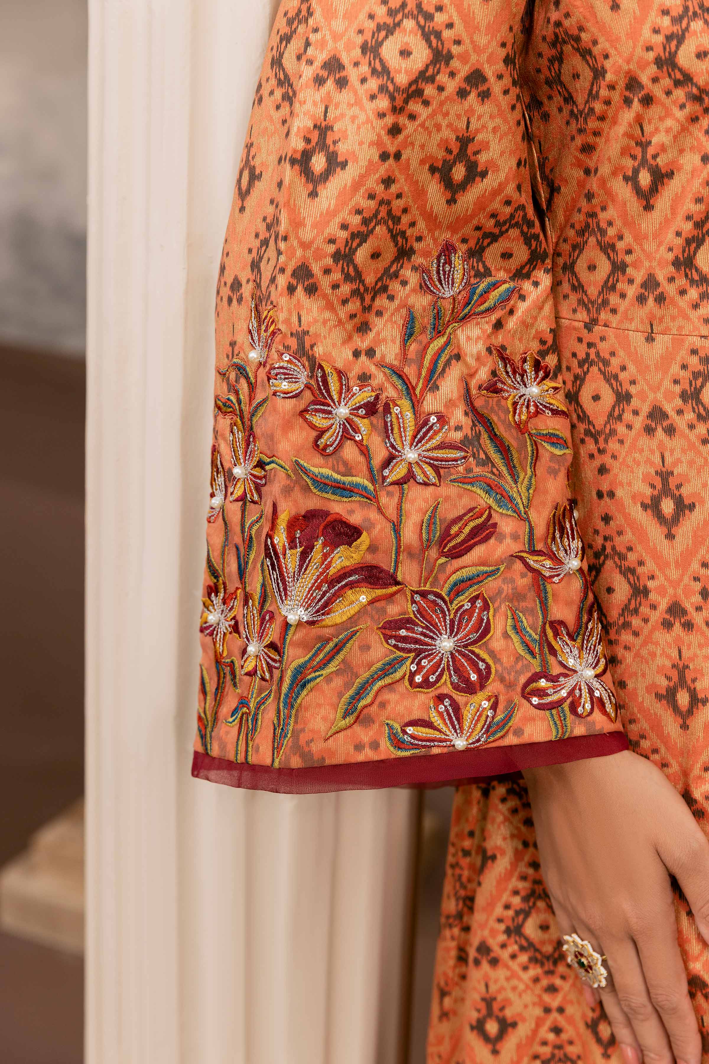 Printed Embroidered Long Dress - FW23-11