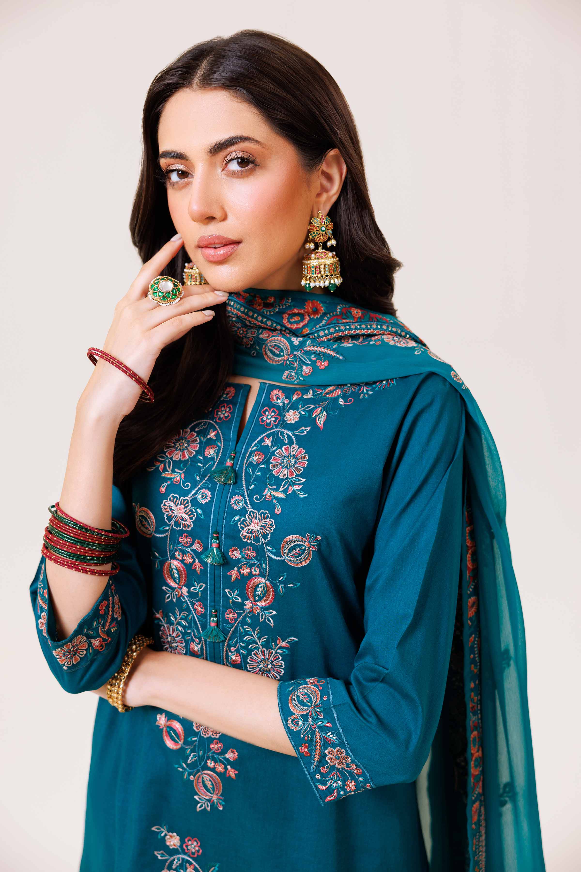 3 Piece - Printed Embroidered Suit - KFE24-112