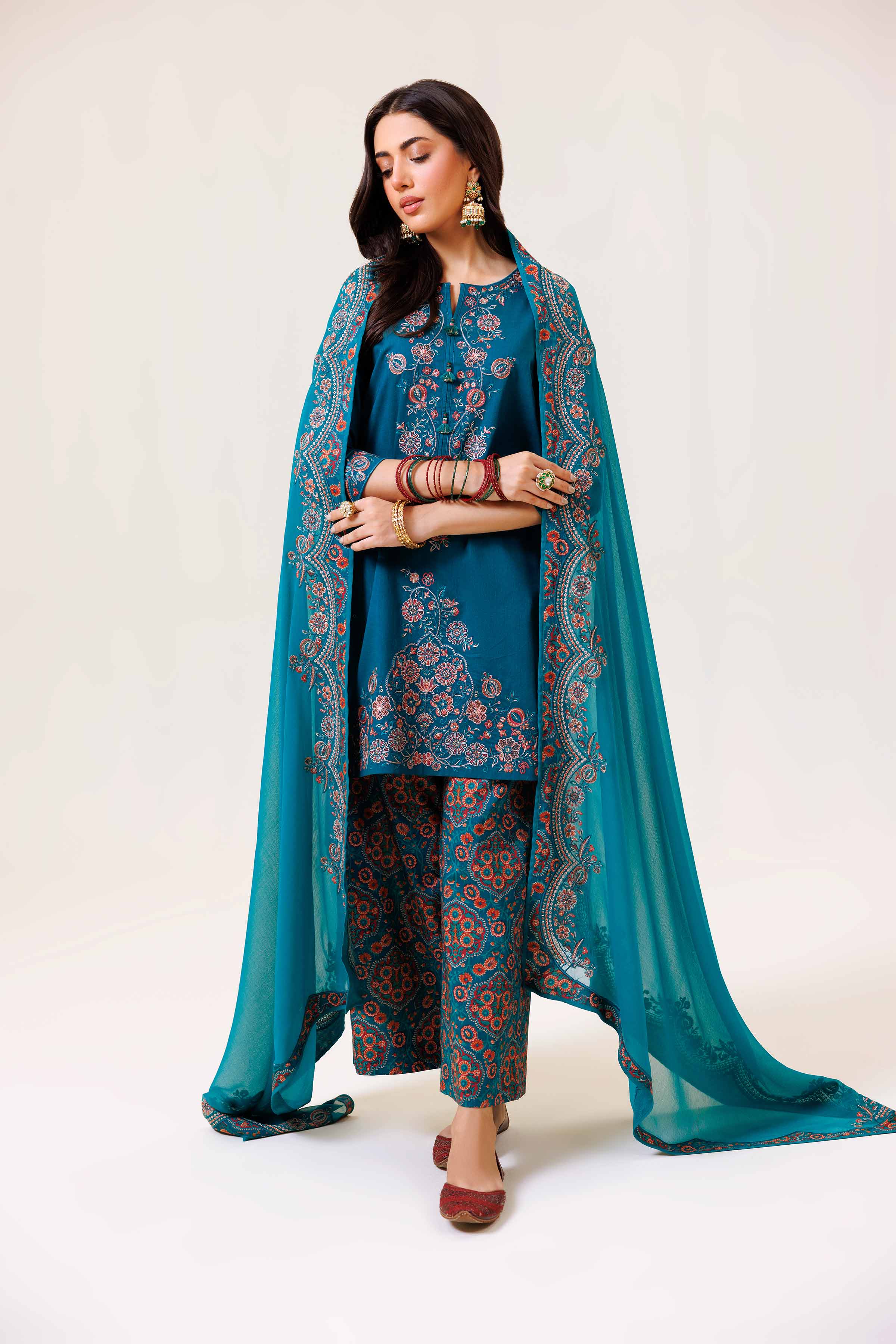 3 Piece - Printed Embroidered Suit - KFE24-112
