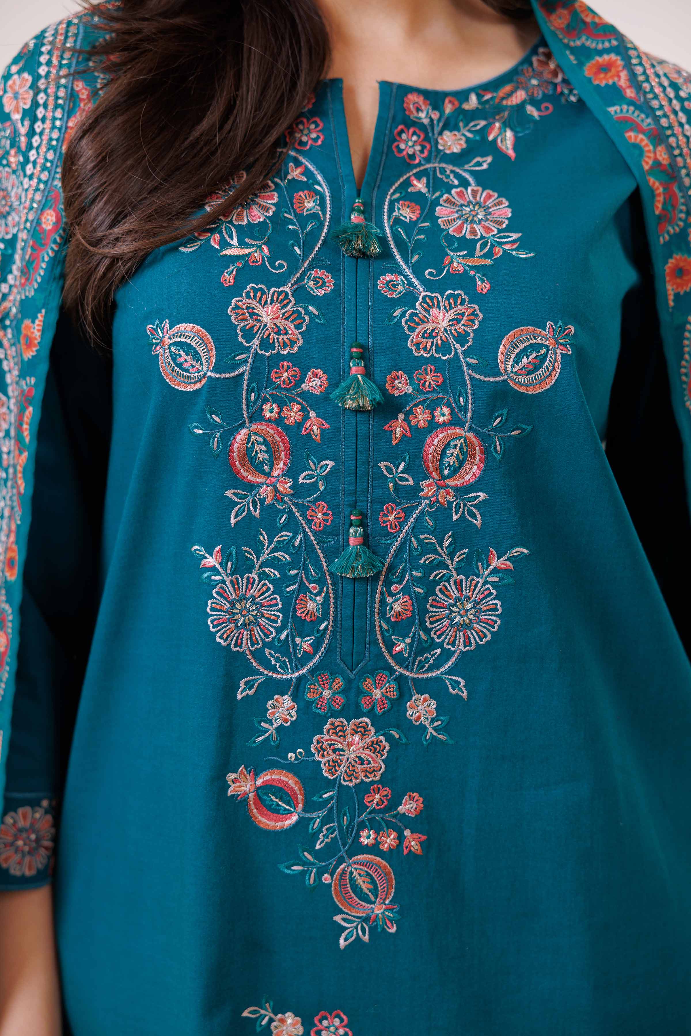 3 Piece - Printed Embroidered Suit - KFE24-112