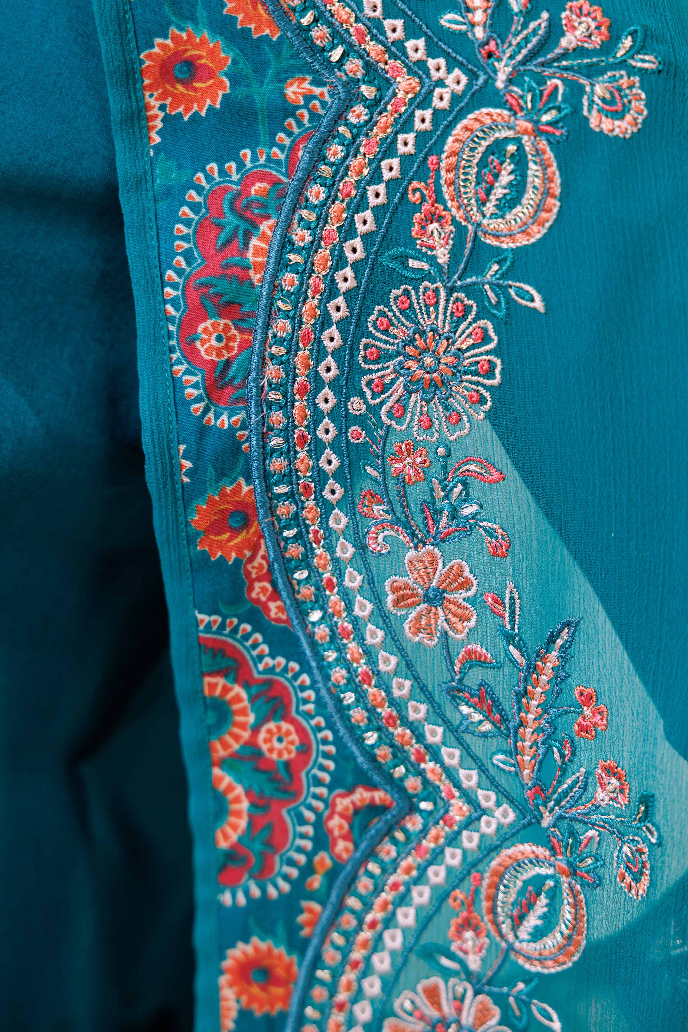 3 Piece - Printed Embroidered Suit - KFE24-112