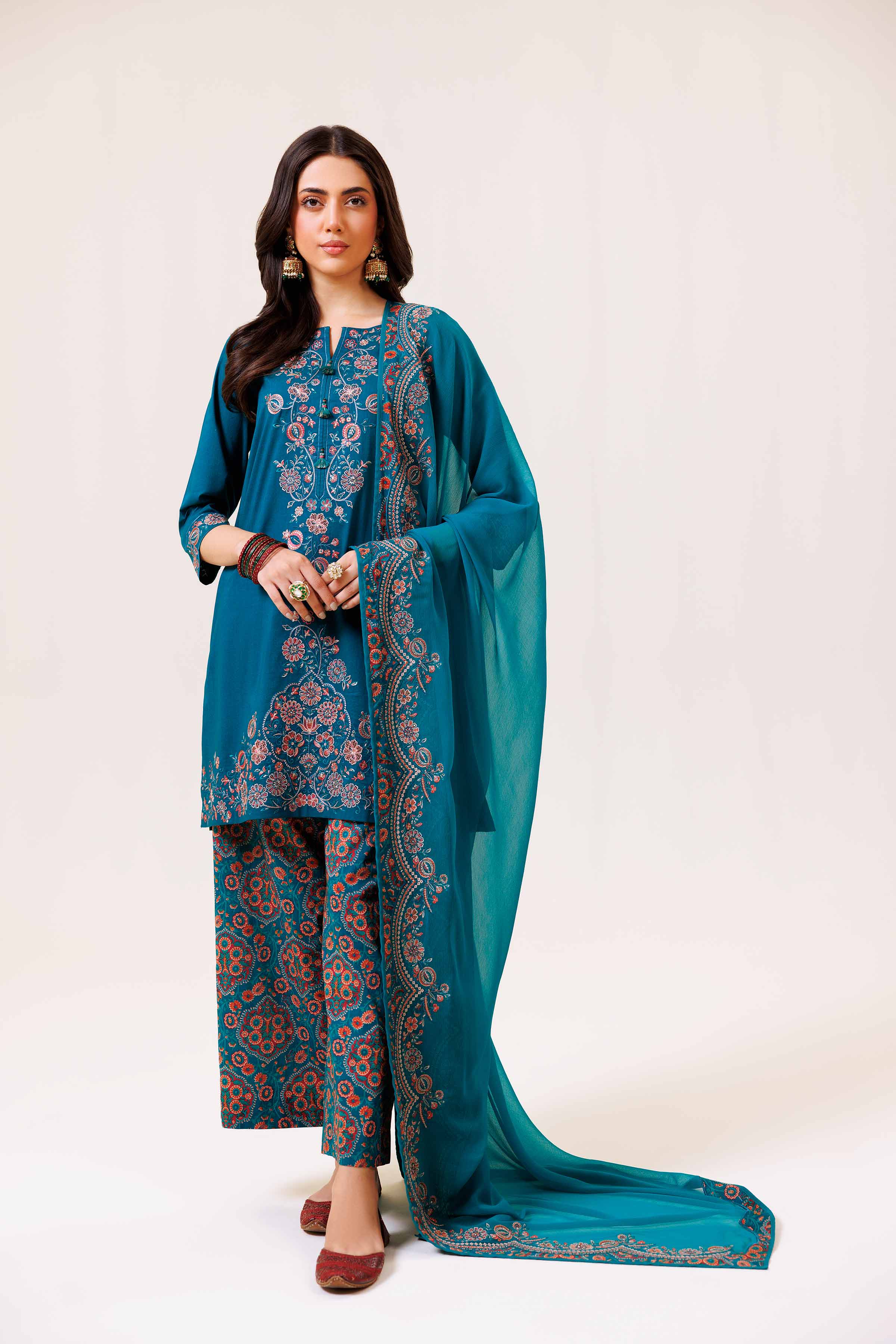 3 Piece - Printed Embroidered Suit - KFE24-112