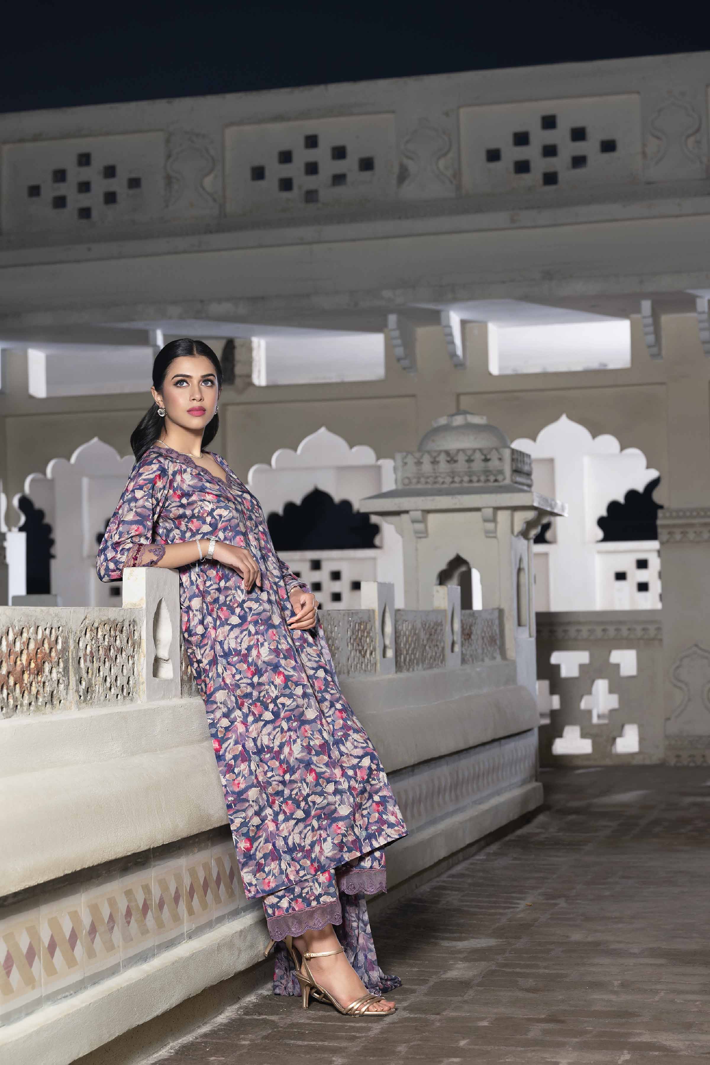 3 Piece - Printed Embroidered Suit - KFE24-77
