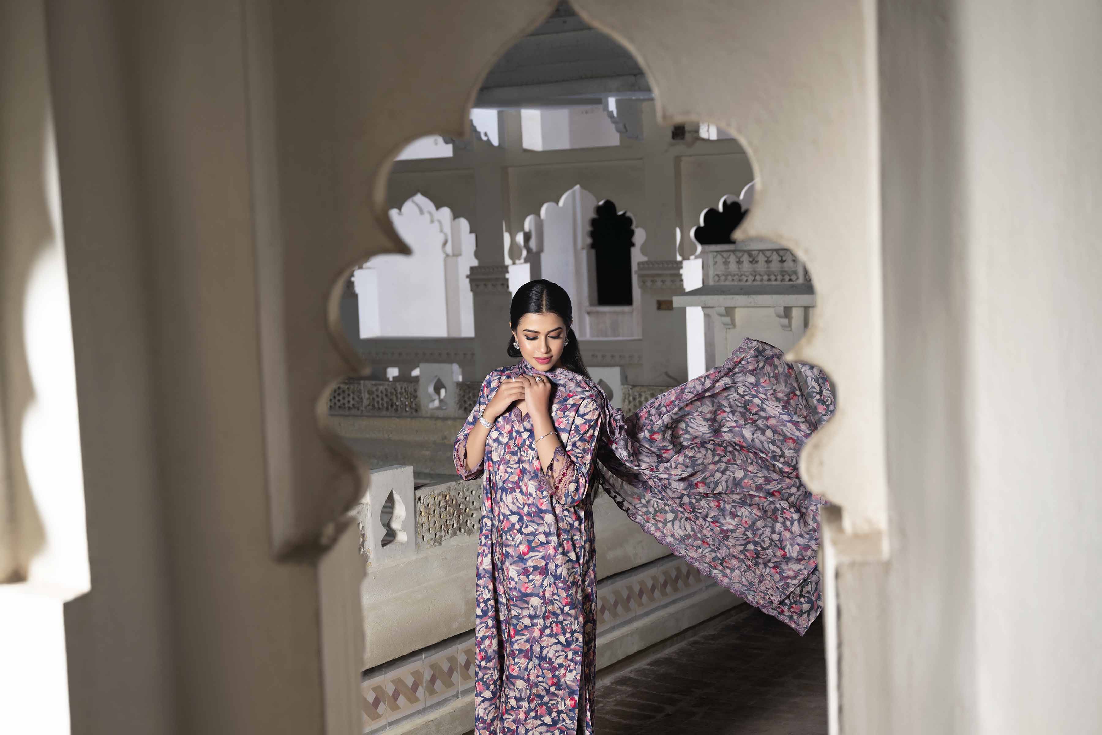 3 Piece - Printed Embroidered Suit - KFE24-77