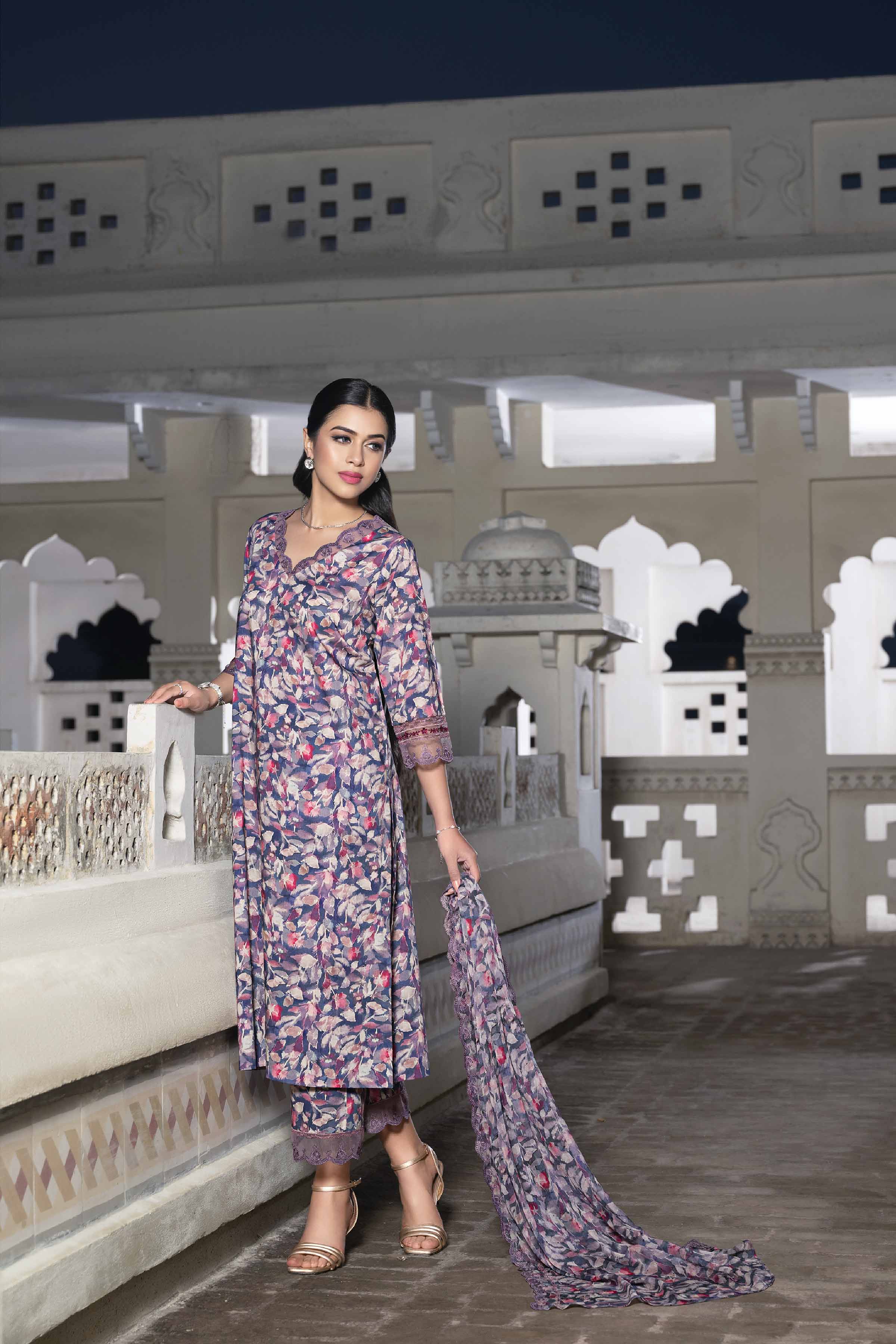3 Piece - Printed Embroidered Suit - KFE24-77