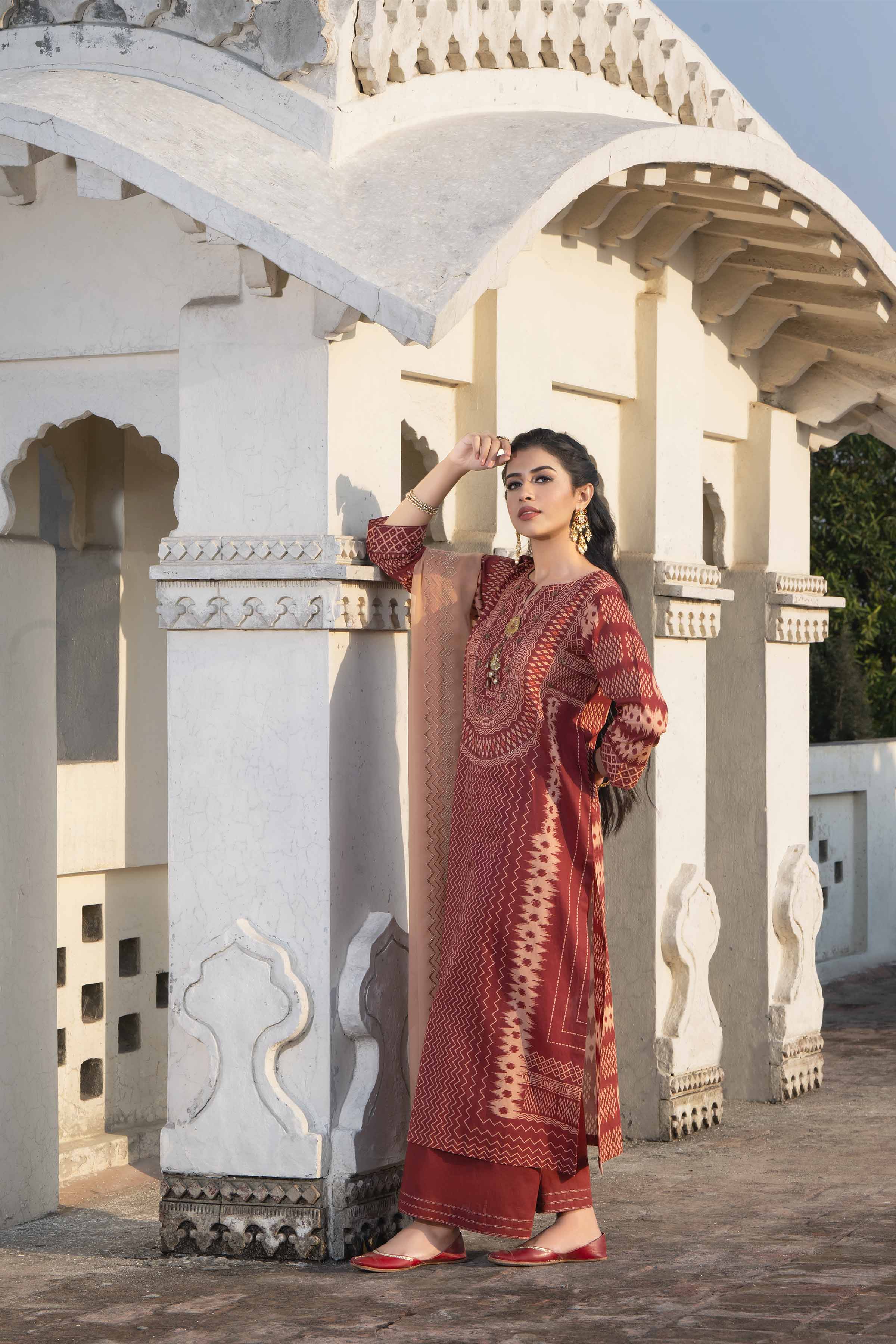 3 Piece - Printed Embroidered Suit - KFE24-79