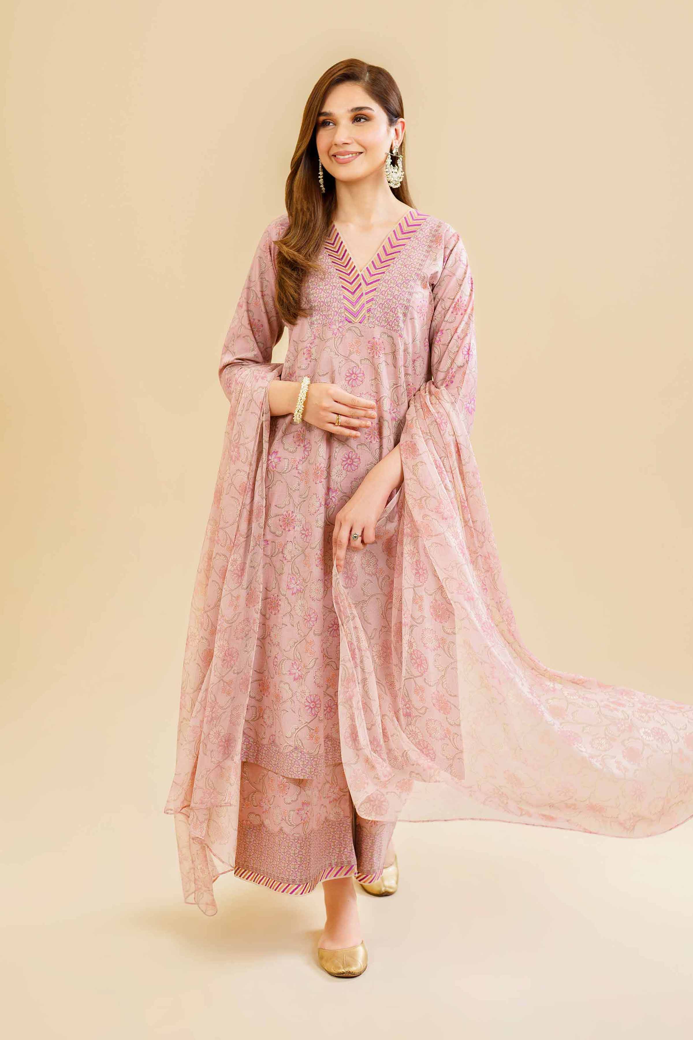 3 Piece - Printed Embroidered Suit - KFE24-91
