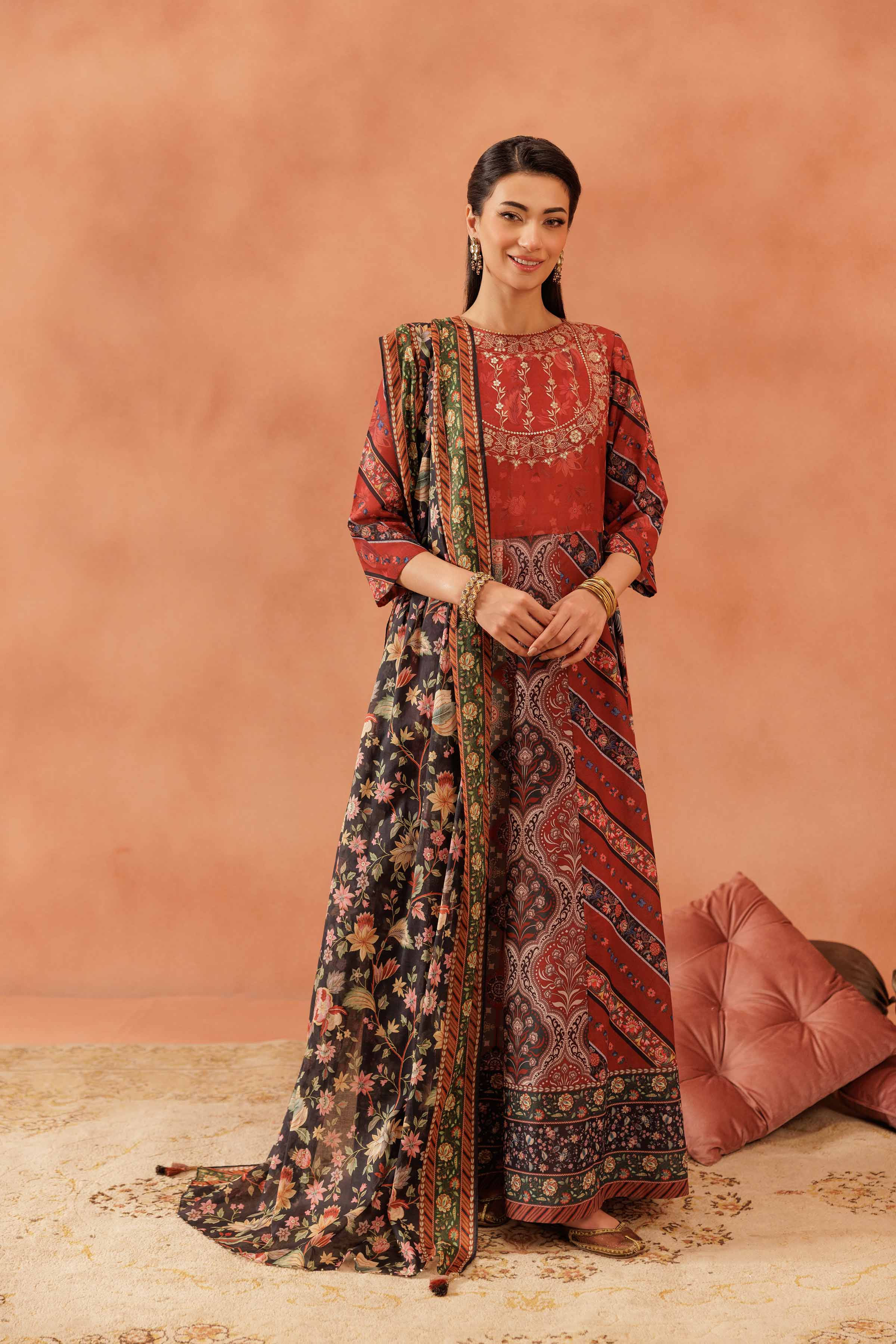 2 Piece - Printed Embroidered Suit - KFE25-43