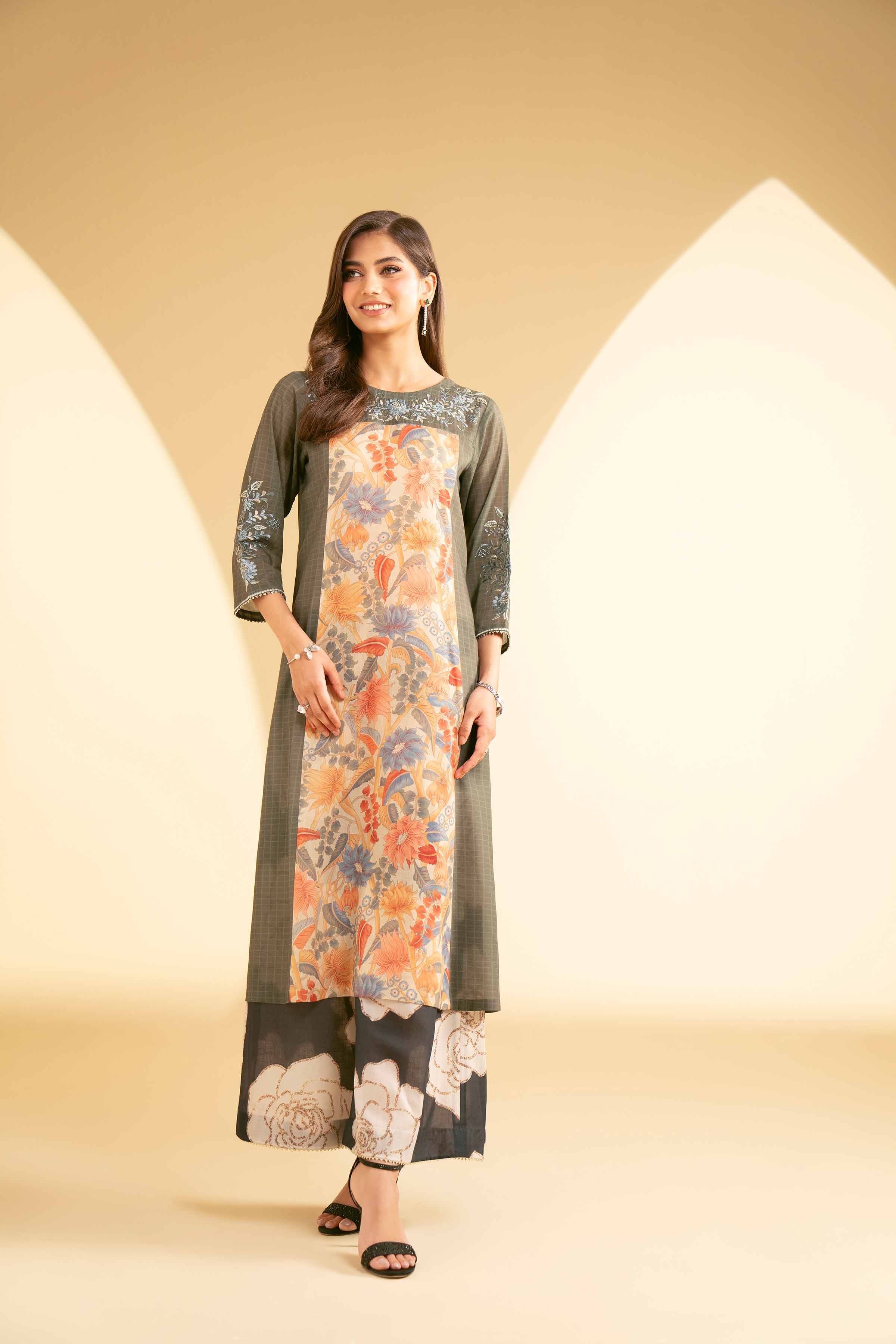 2 Piece - Printed Embroidered Suit - KFE25-48