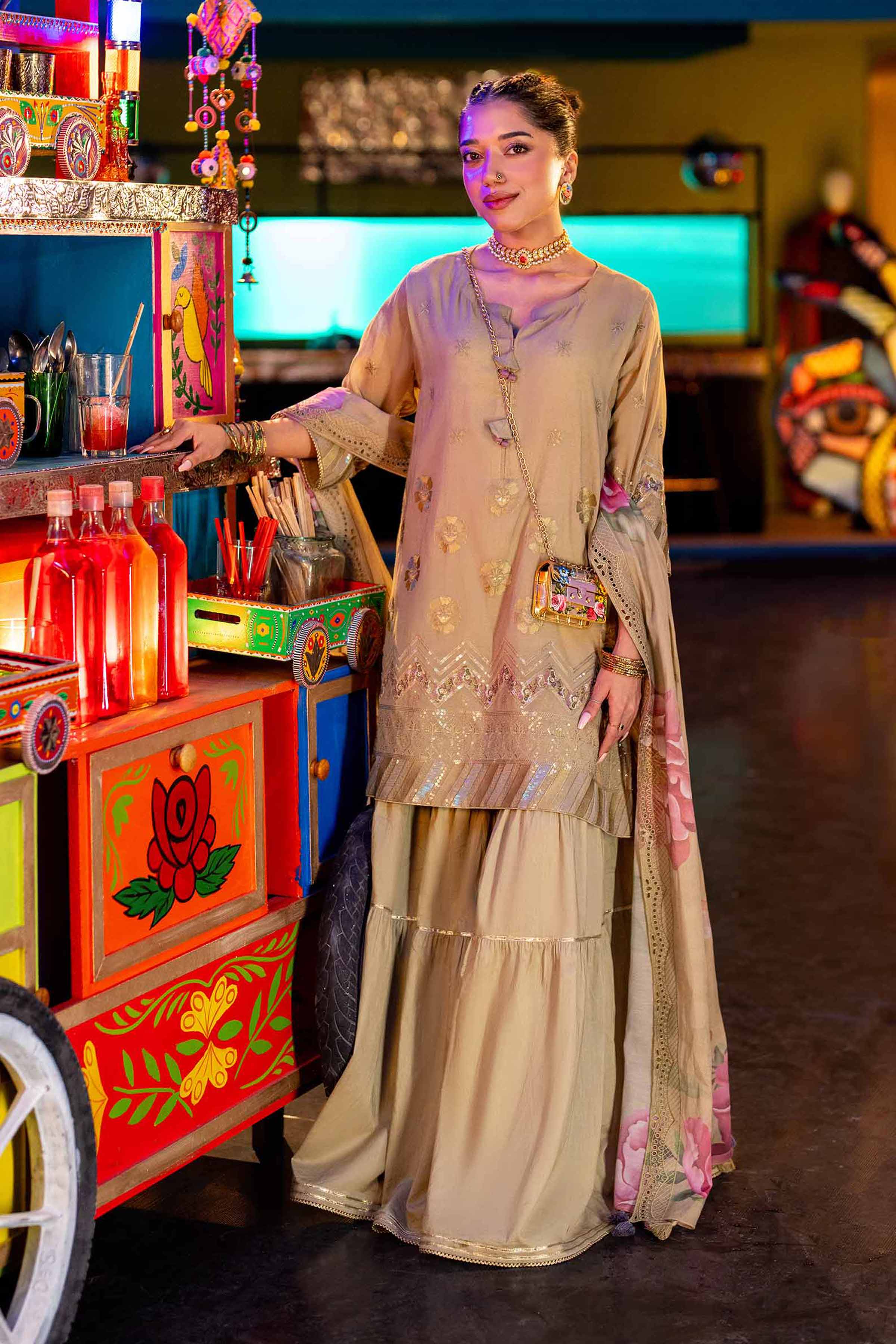 3 Piece - Printed Embroidered Suit - KFE25-55