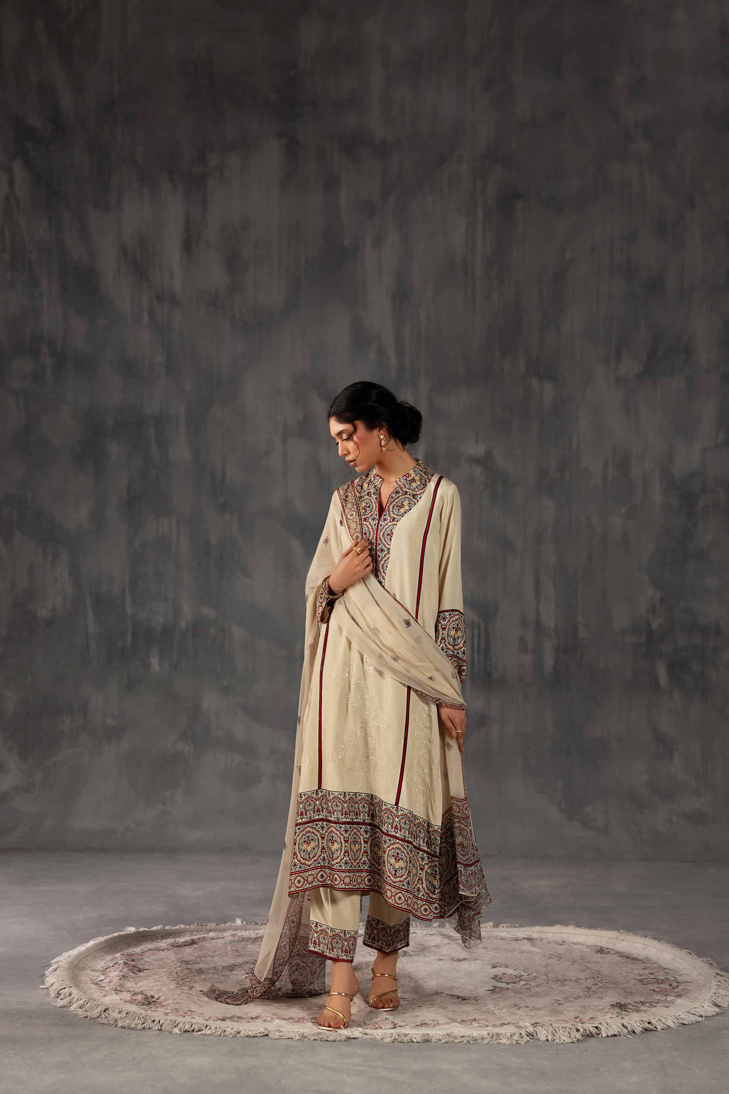 3 Piece - Printed Embroidered Suit - KFE26-109