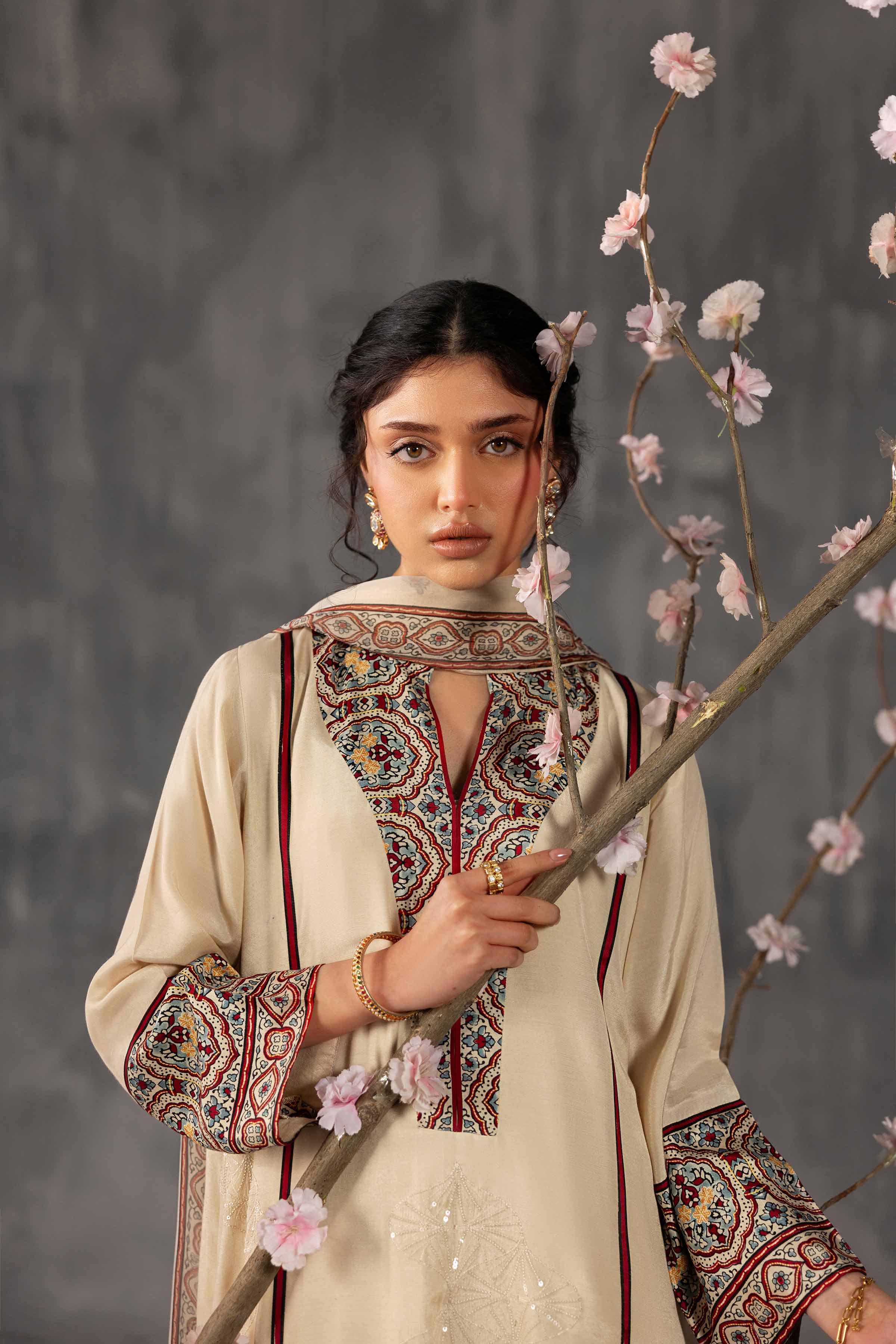 3 Piece - Printed Embroidered Suit - KFE26-109