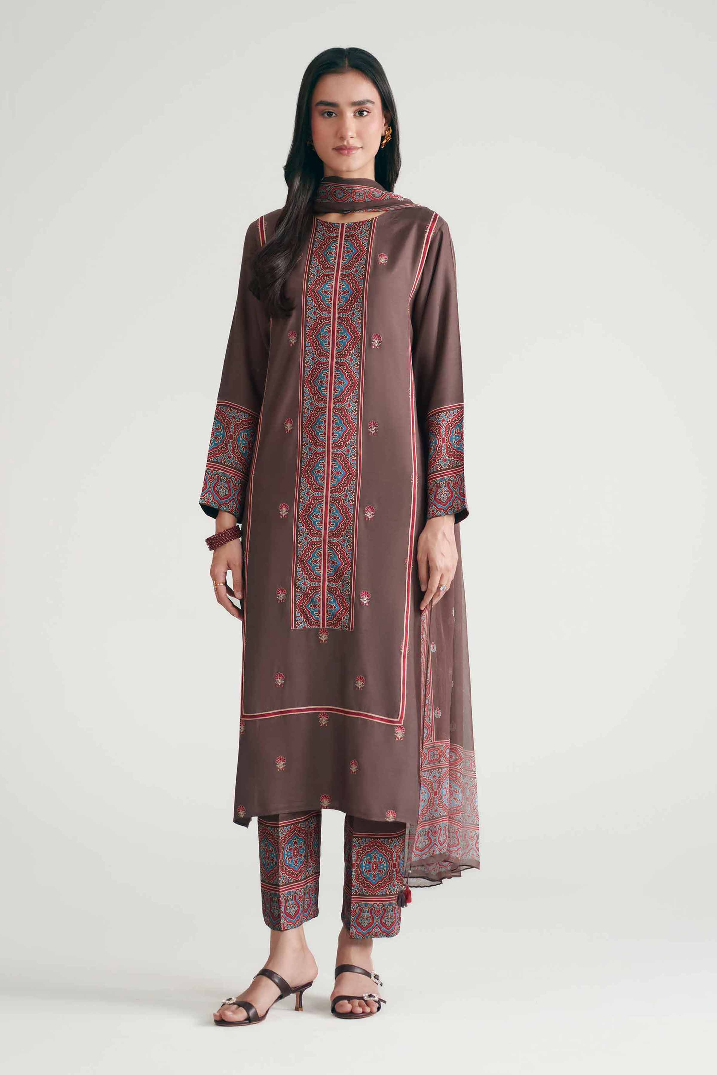 3 Piece - Printed Embroidered Suit - KFE26-110