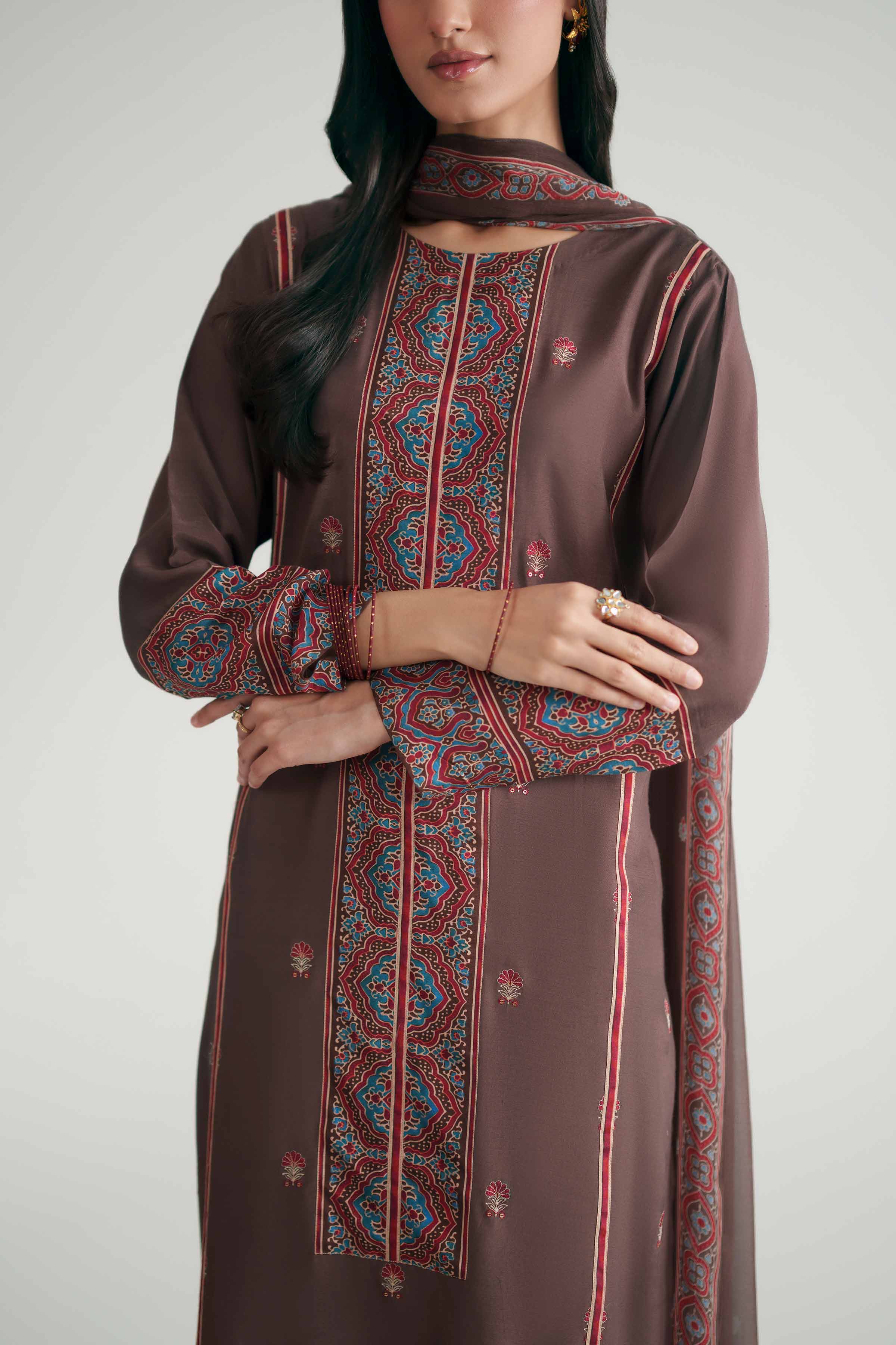 3 Piece - Printed Embroidered Suit - KFE26-110