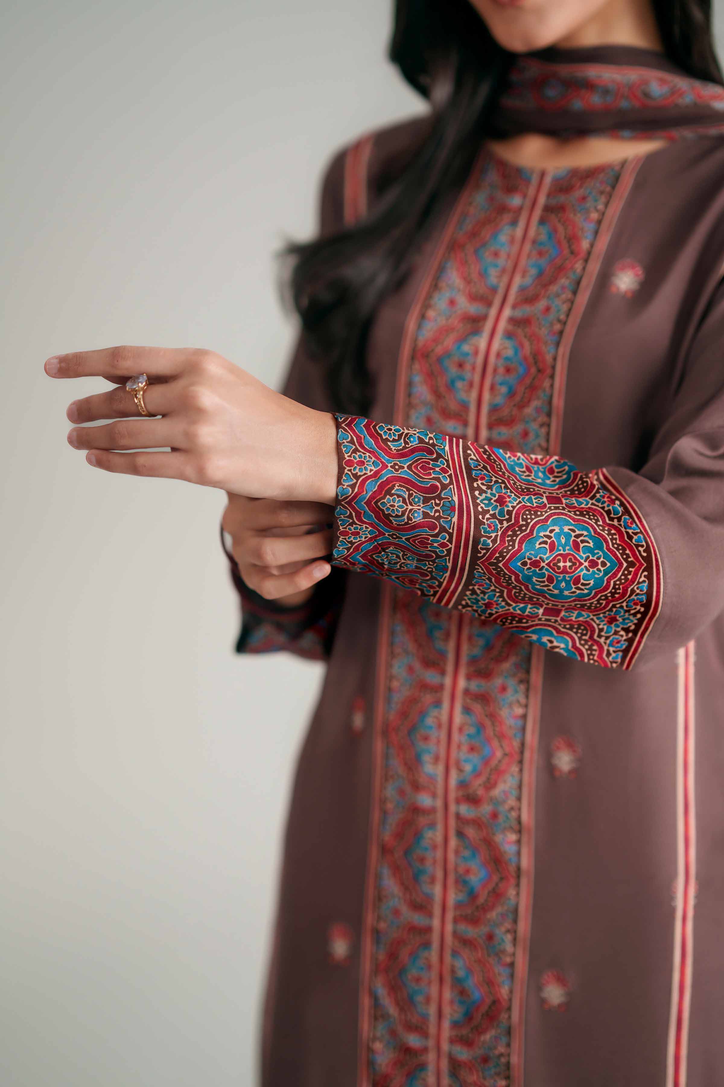 3 Piece - Printed Embroidered Suit - KFE26-110