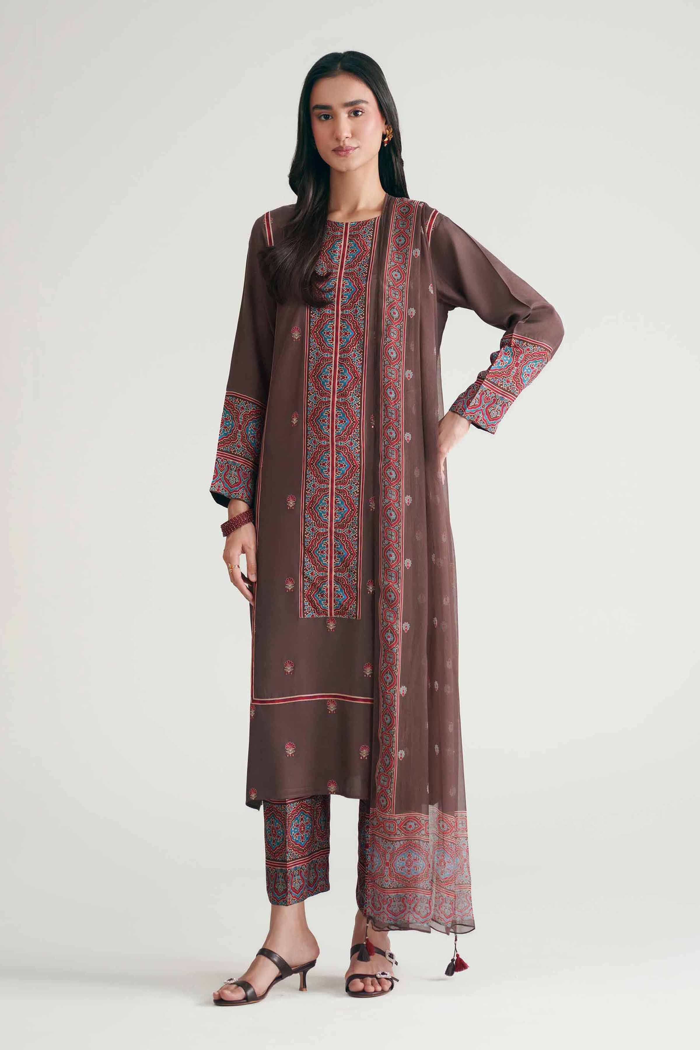 3 Piece - Printed Embroidered Suit - KFE26-110