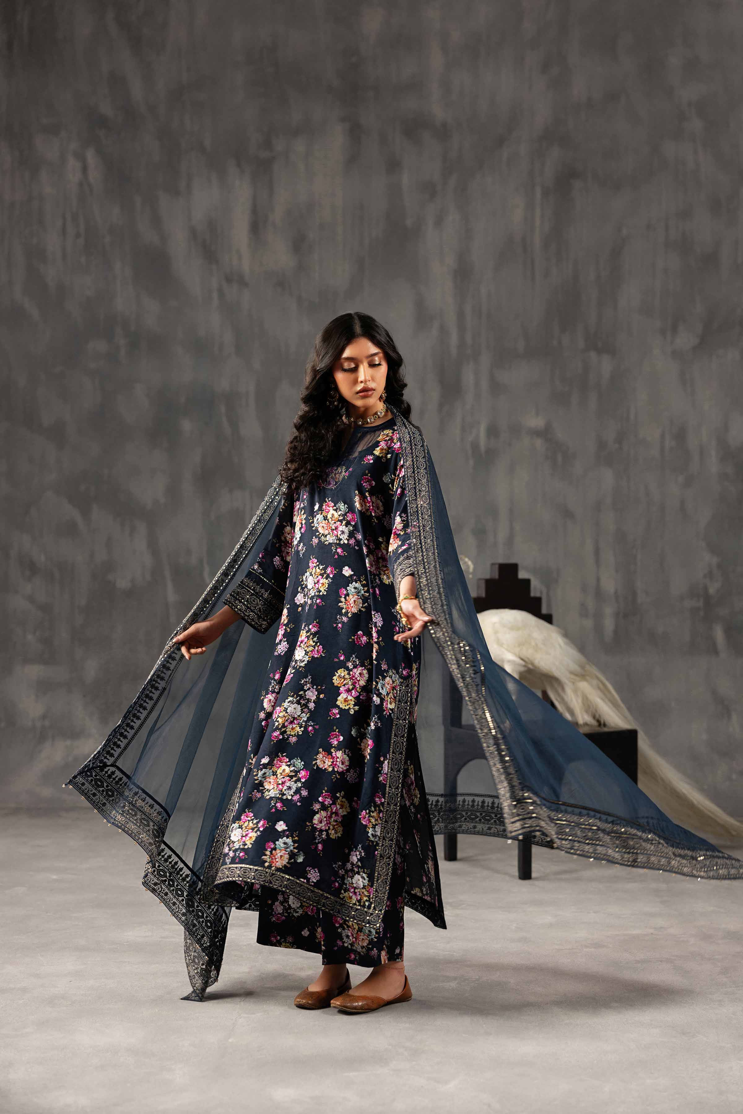 3 Piece - Printed Embroidered Suit - KFE26-118