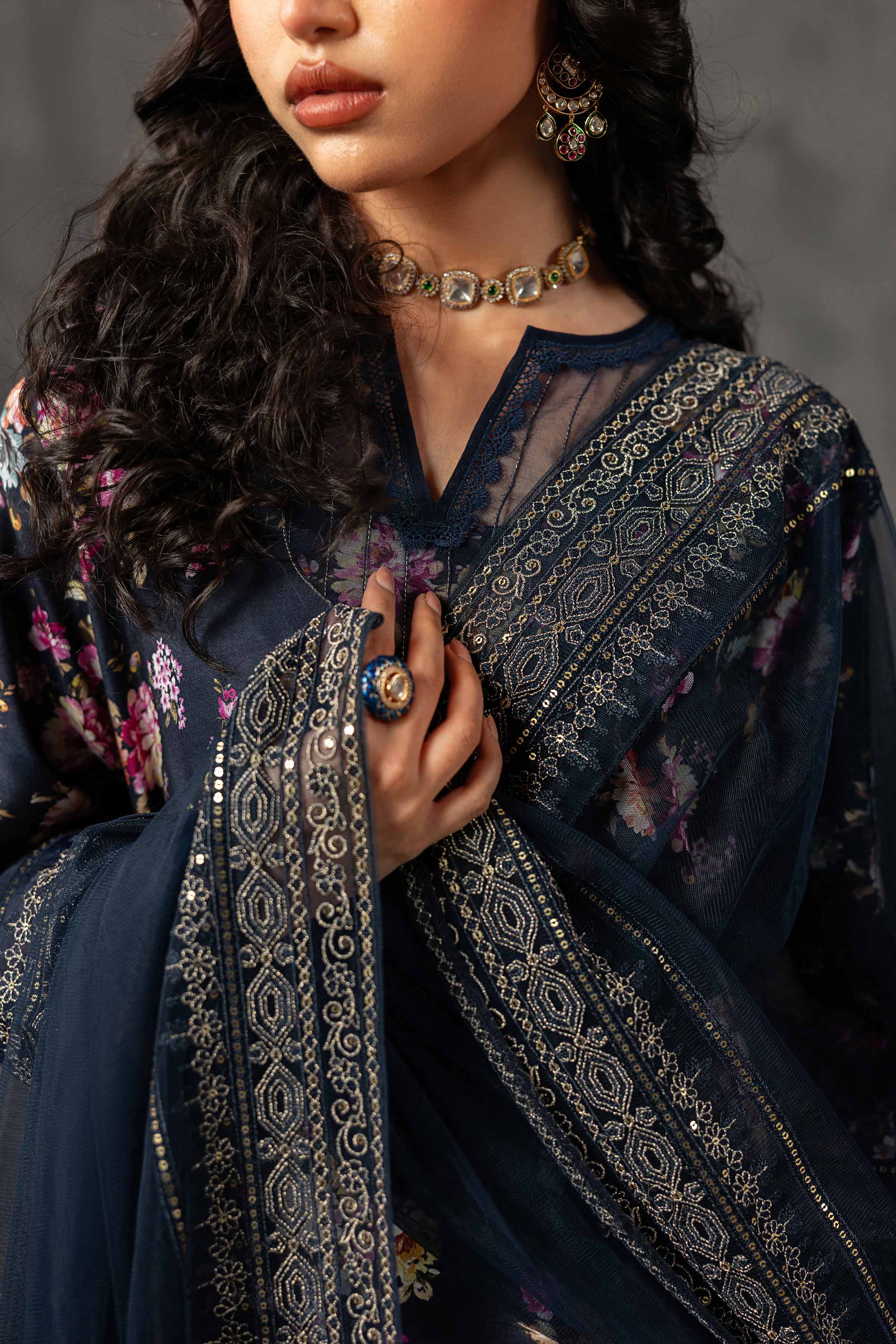 3 Piece - Printed Embroidered Suit - KFE26-118