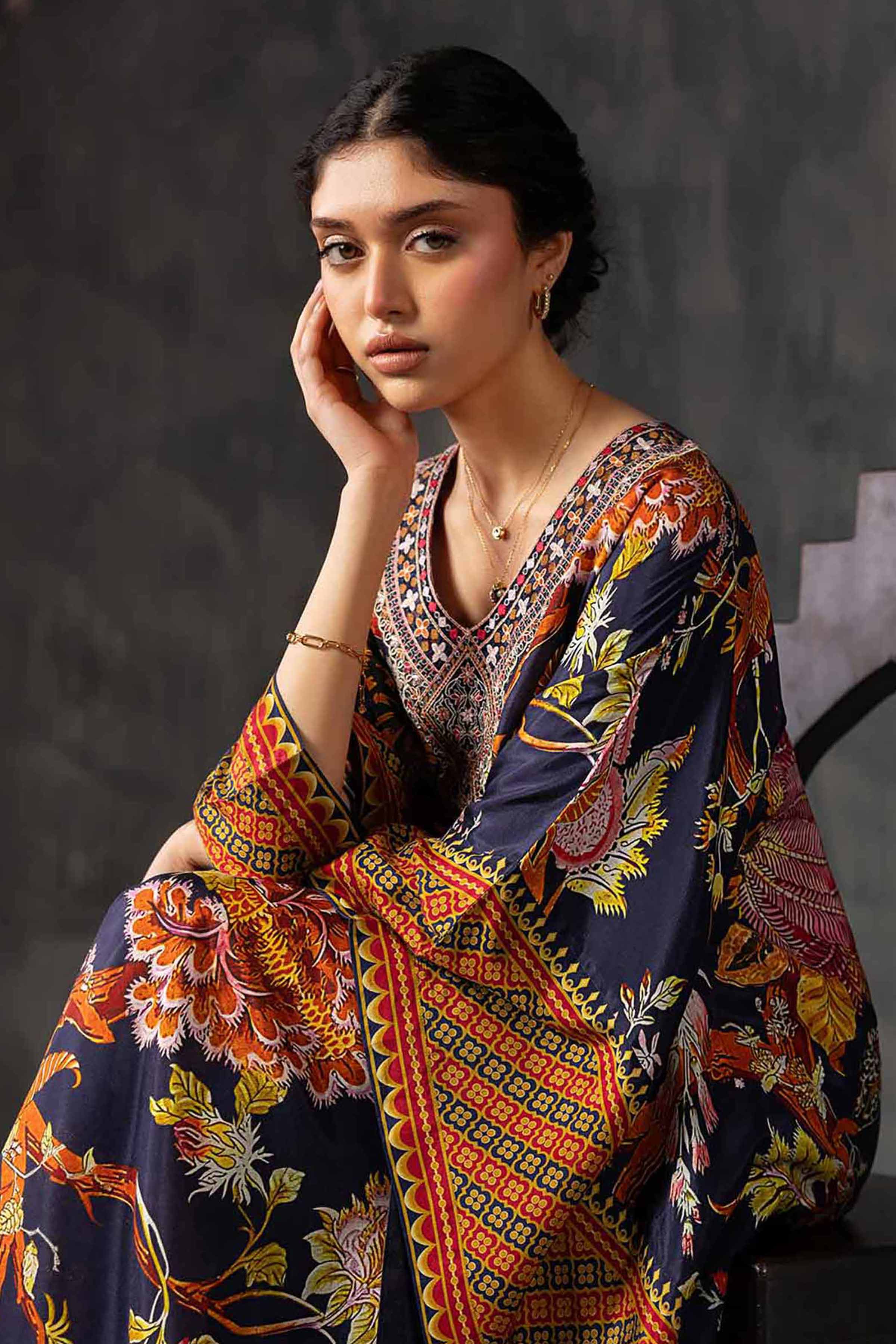 Printed Embroidered Kaftan - KFE26-134
