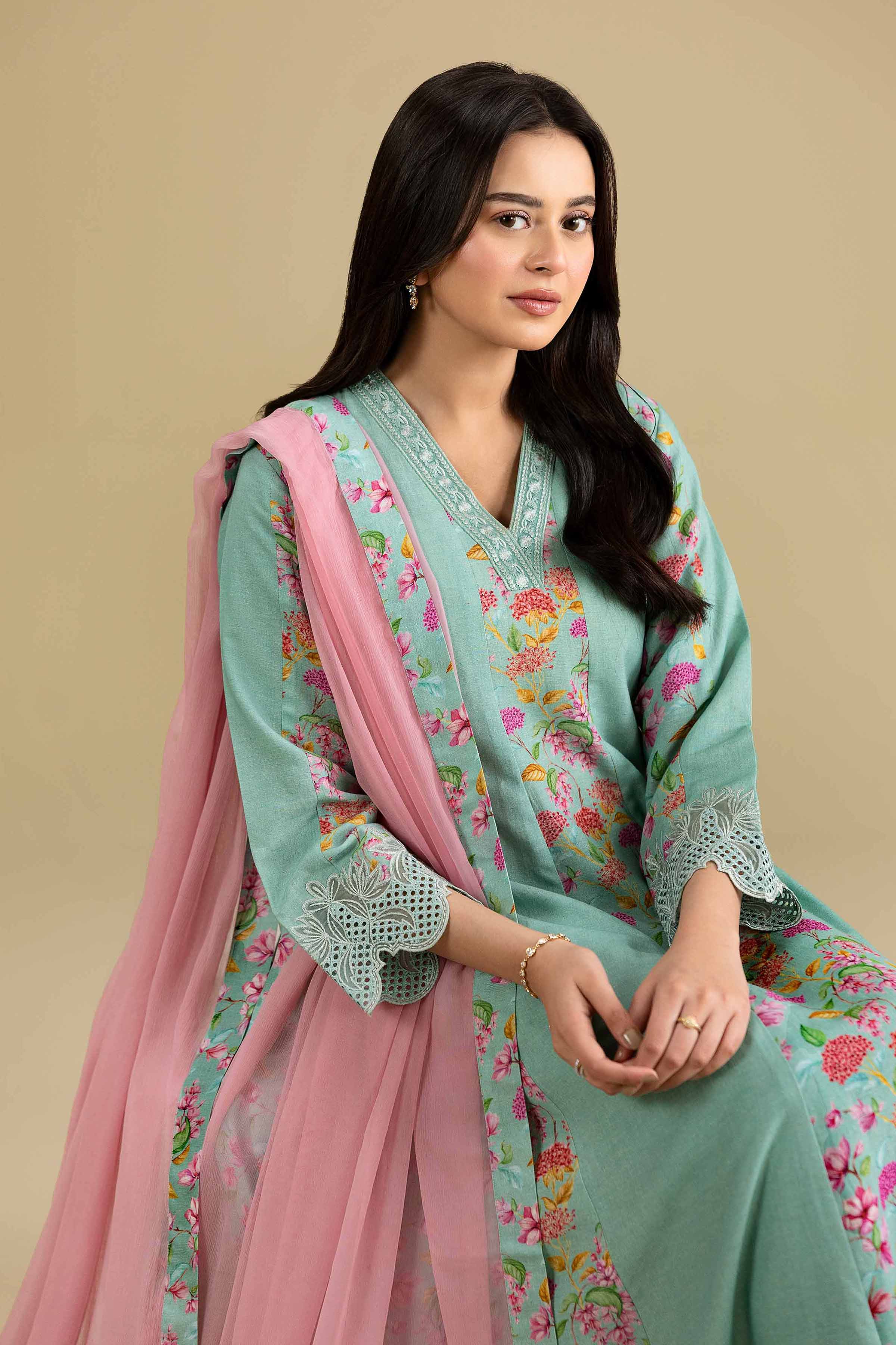 3 Piece - Printed Embroidered Suit - KFE26-177