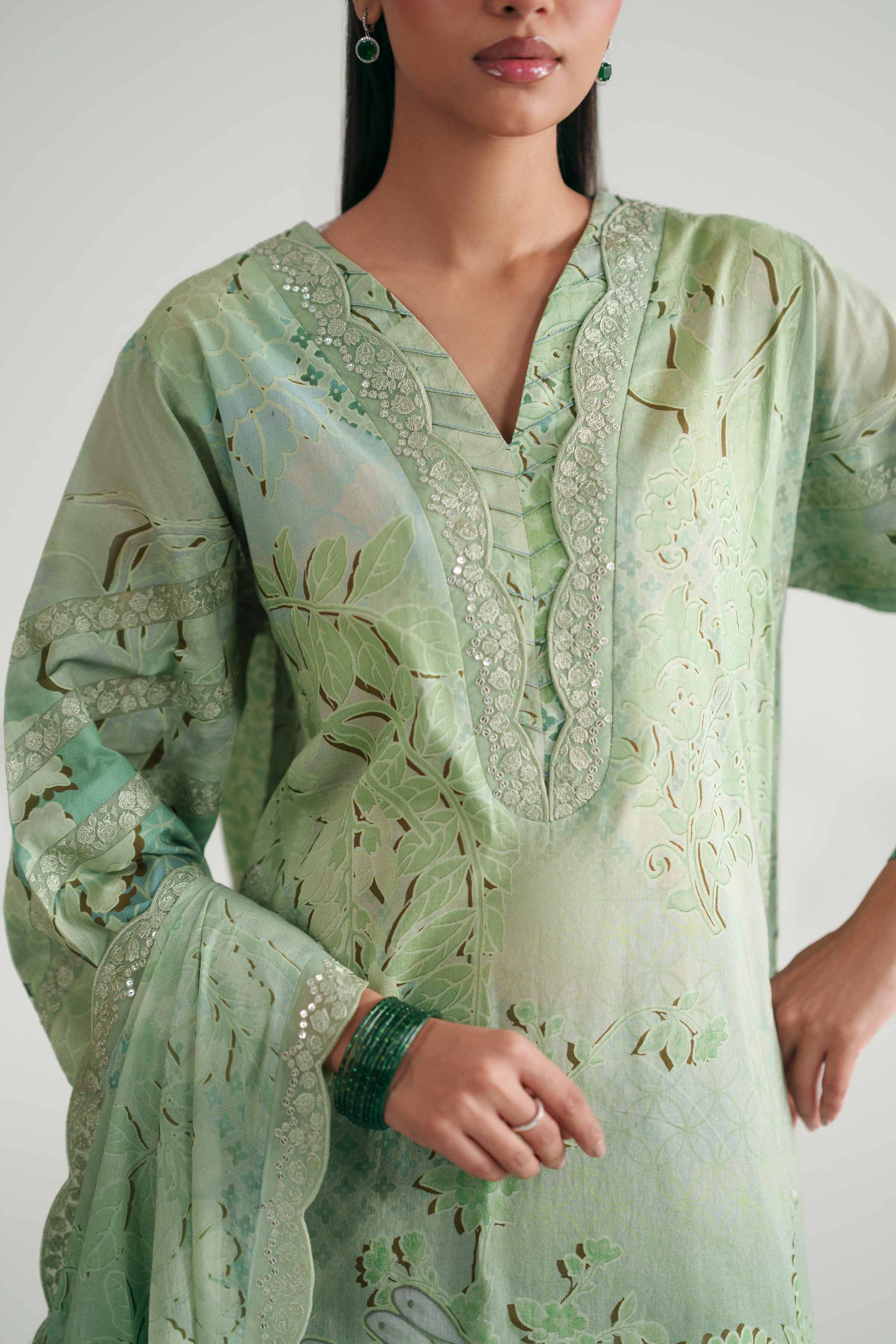 3 Piece - Printed Embroidered Suit - KFE26-179