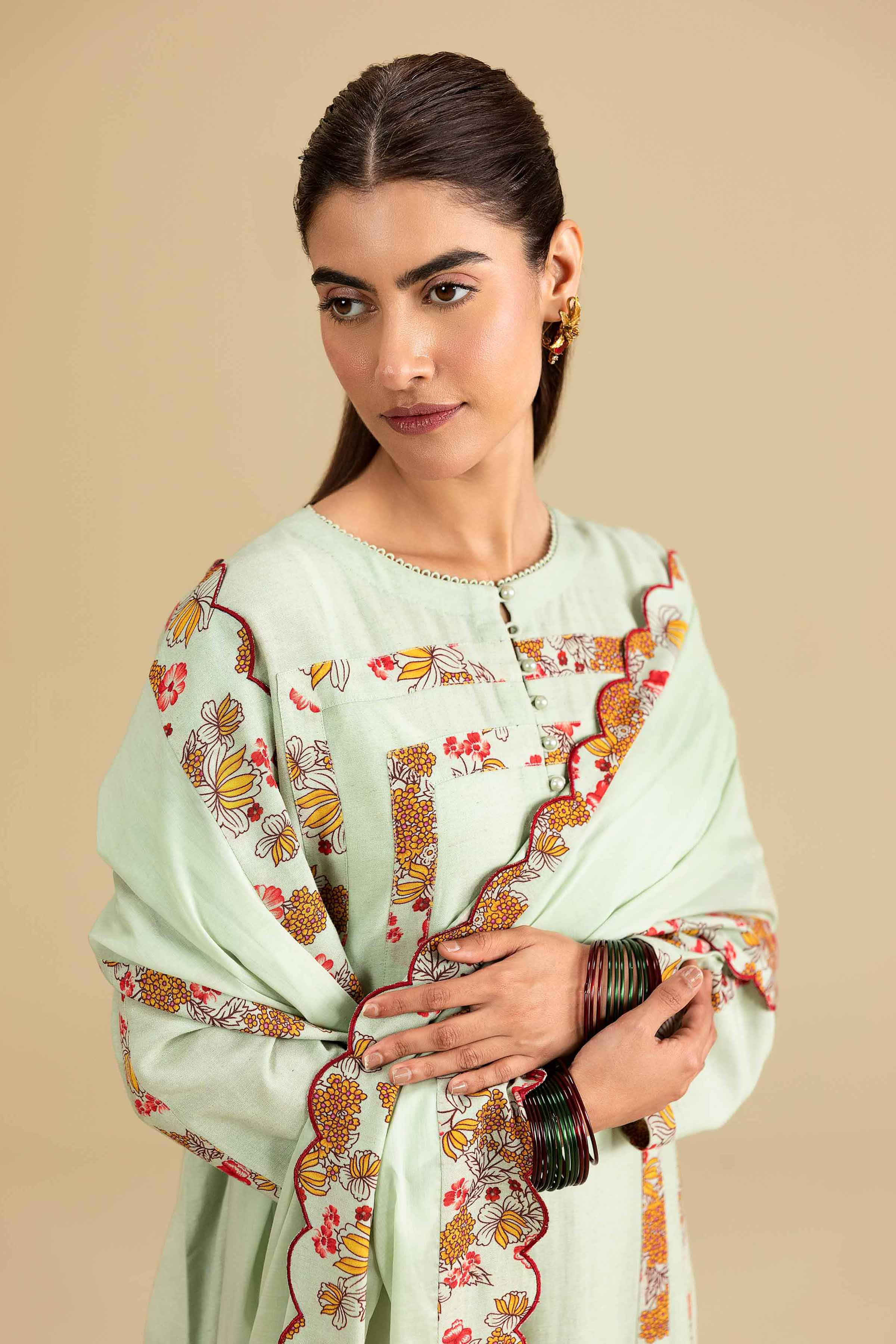 3 Piece - Printed Embroidered Suit - KFE26-206