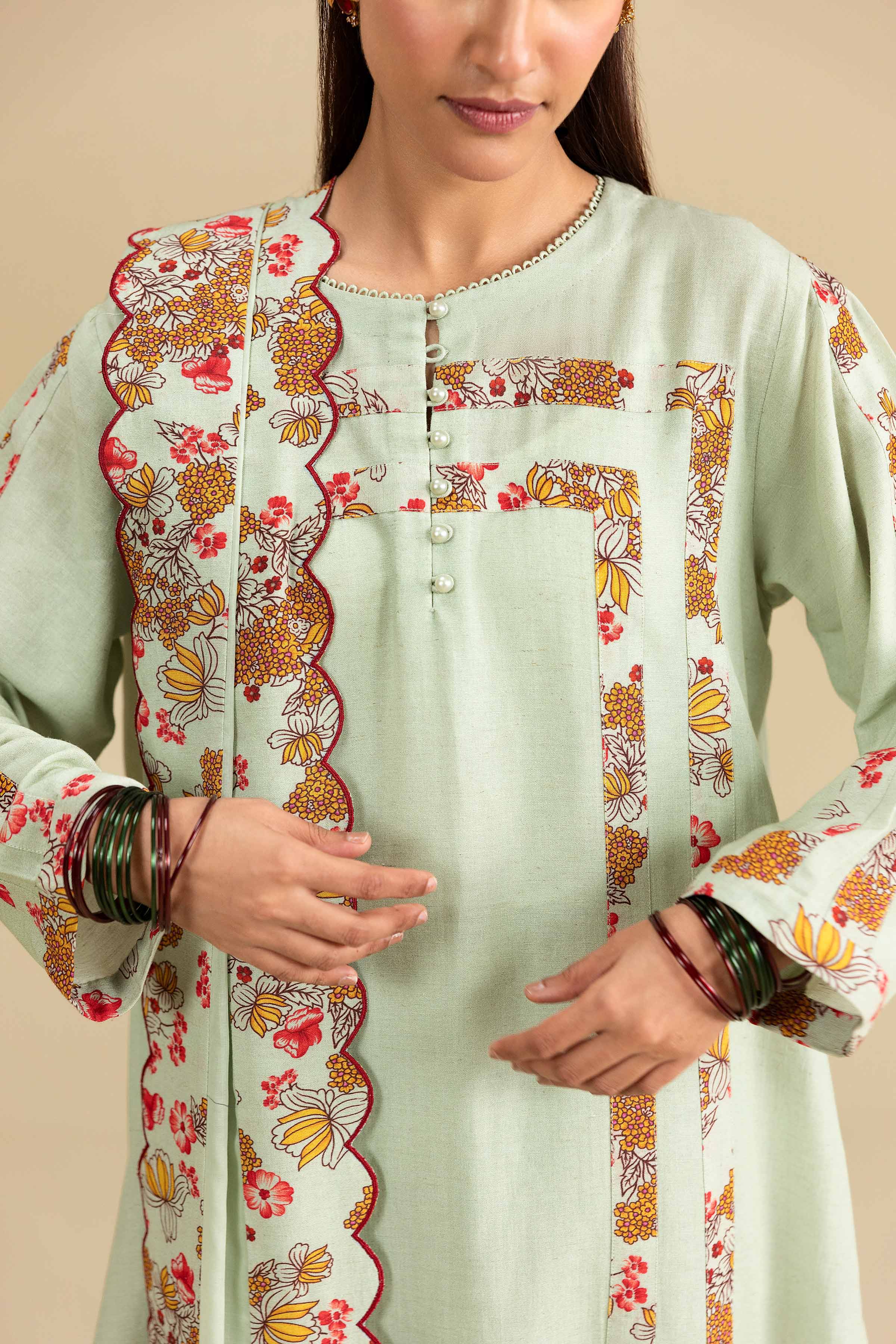 3 Piece - Printed Embroidered Suit - KFE26-206