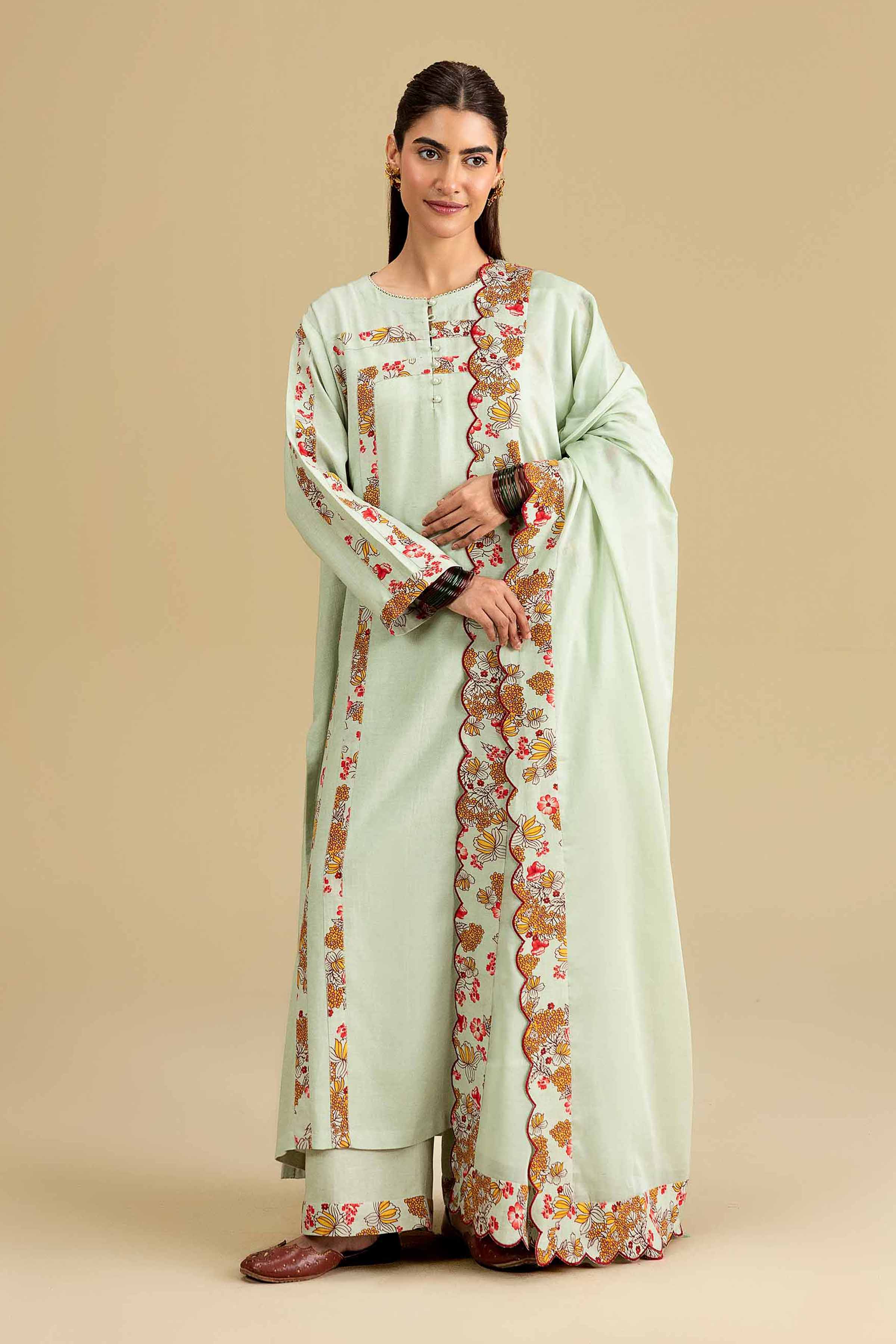 3 Piece - Printed Embroidered Suit - KFE26-206
