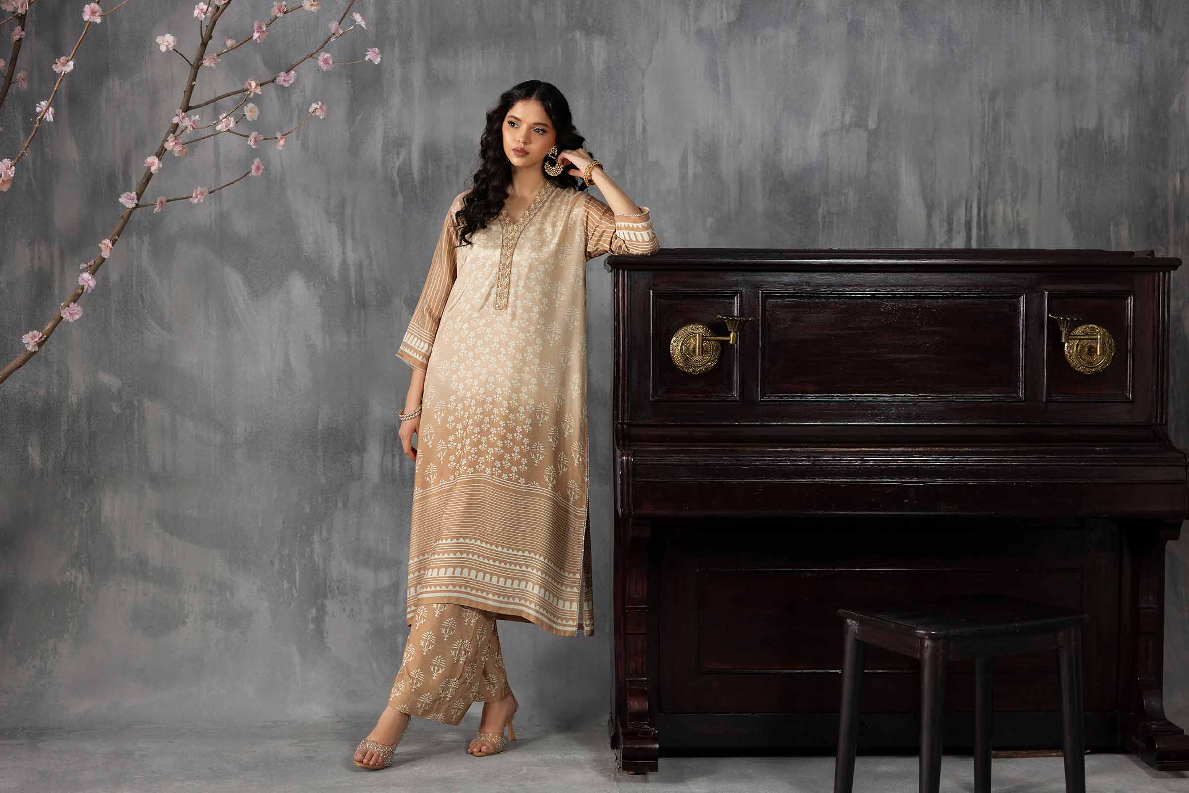 2 Piece - Printed Embroidered Suit - KFE26-62