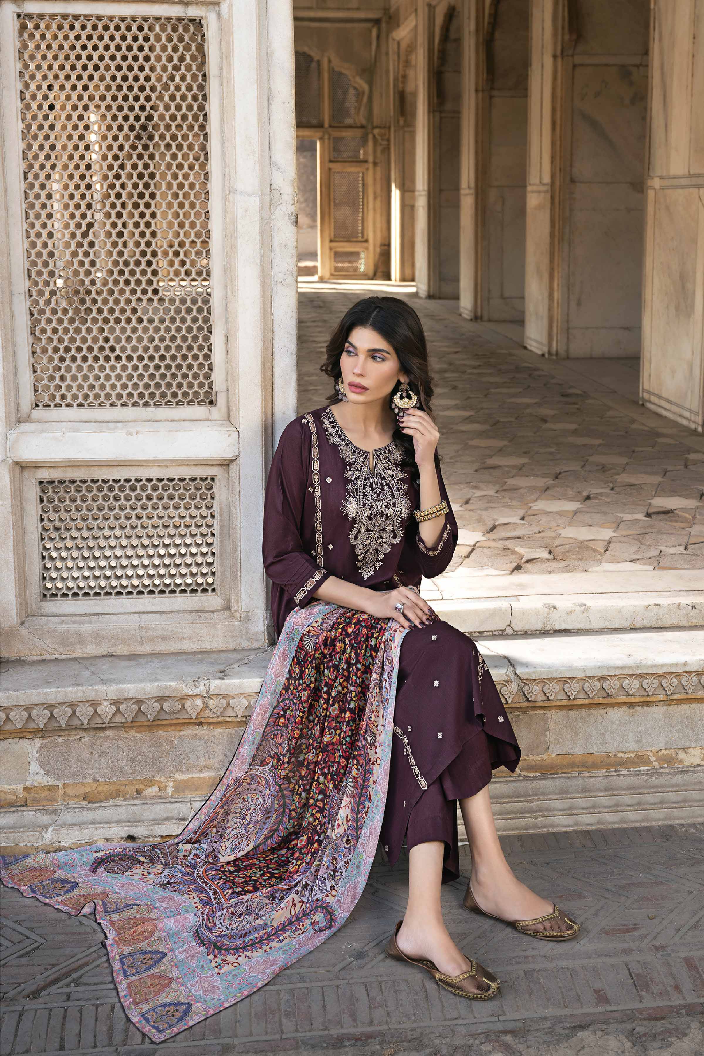 3 Piece - Printed Embroidered Suit - KFS24-12