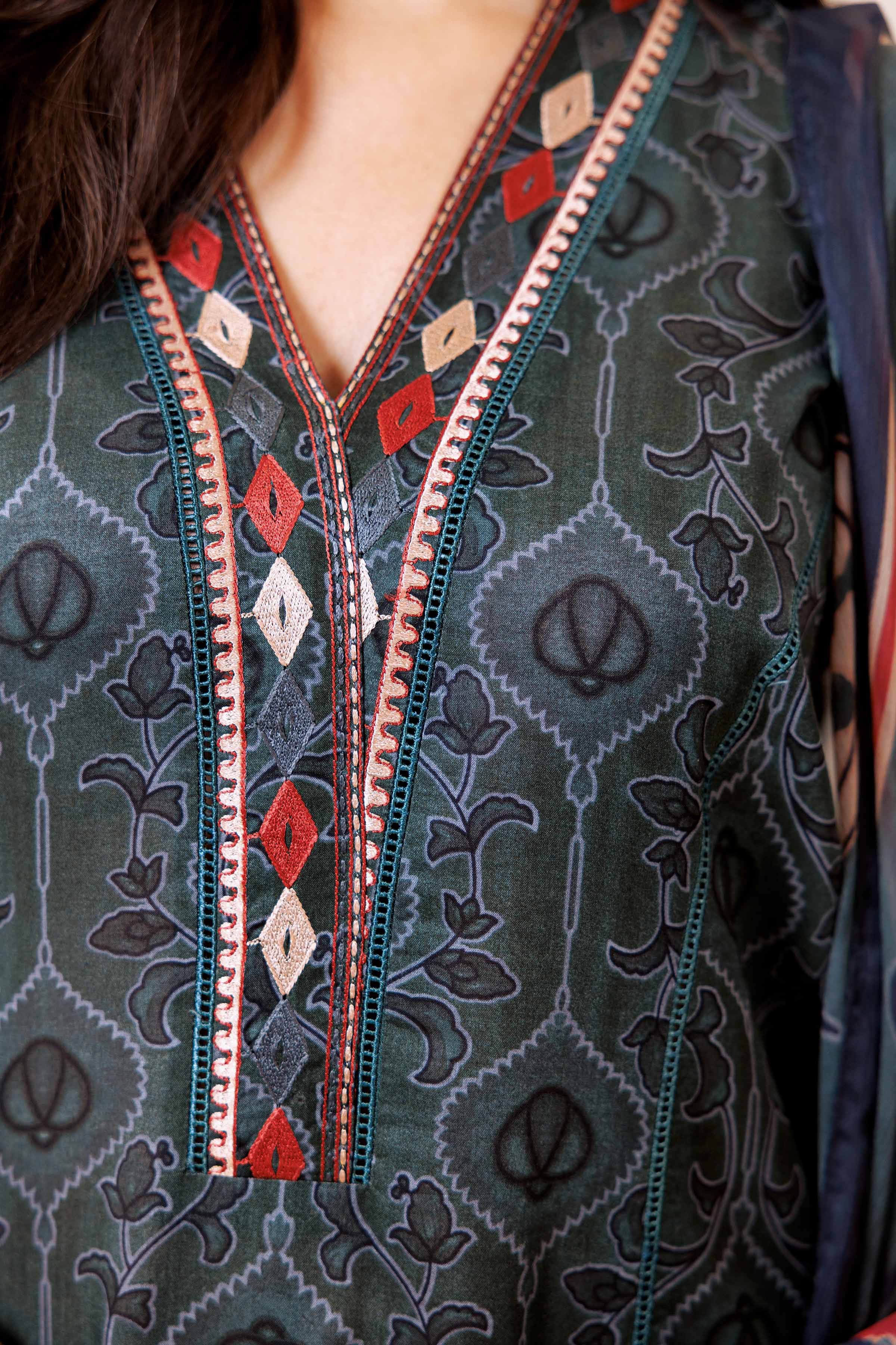 3 Piece - Printed Embroidered Suit - KFS24-77