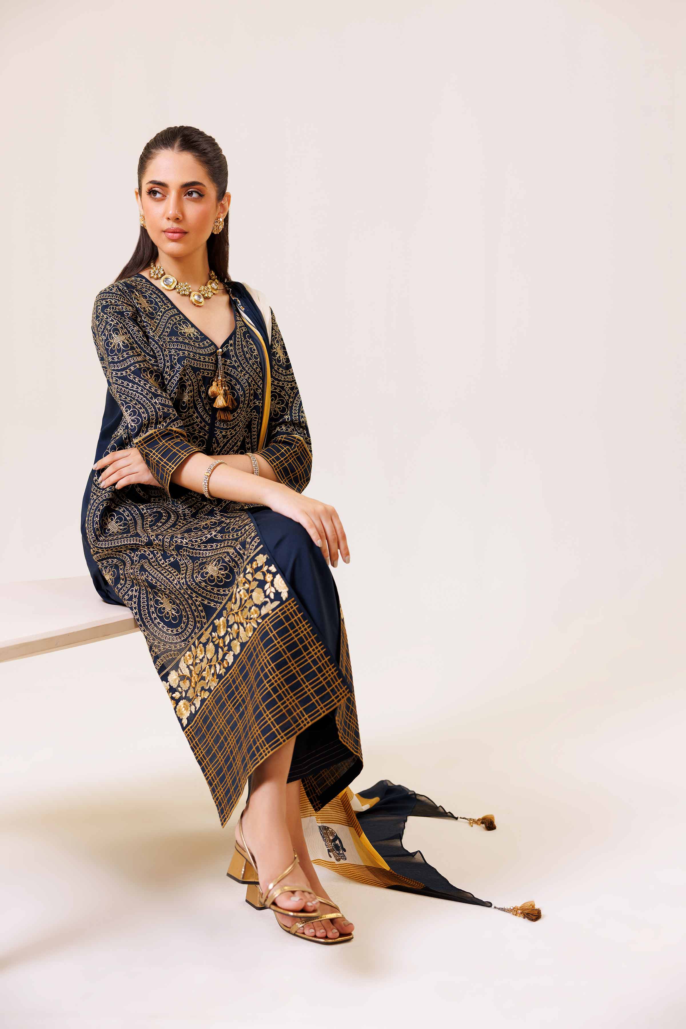 3 Piece - Printed Embroidered Suit - KFS24-83