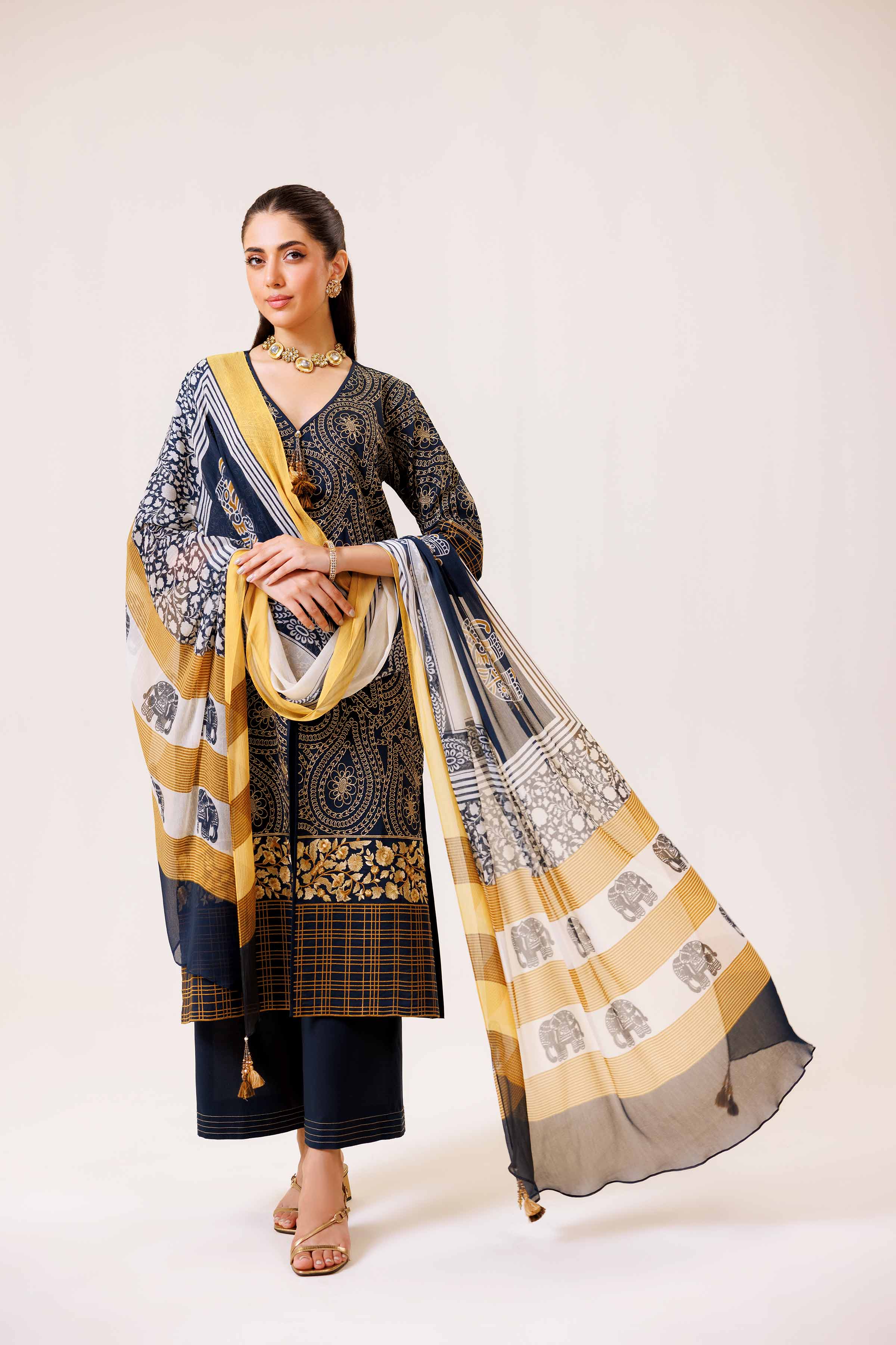 3 Piece - Printed Embroidered Suit - KFS24-83