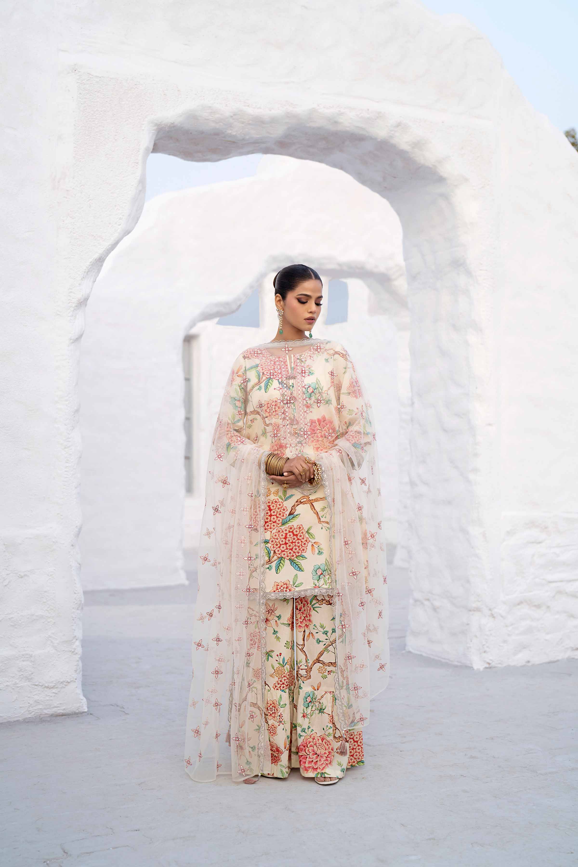 3 Piece - Printed Embroidered Suit - KFS25-38