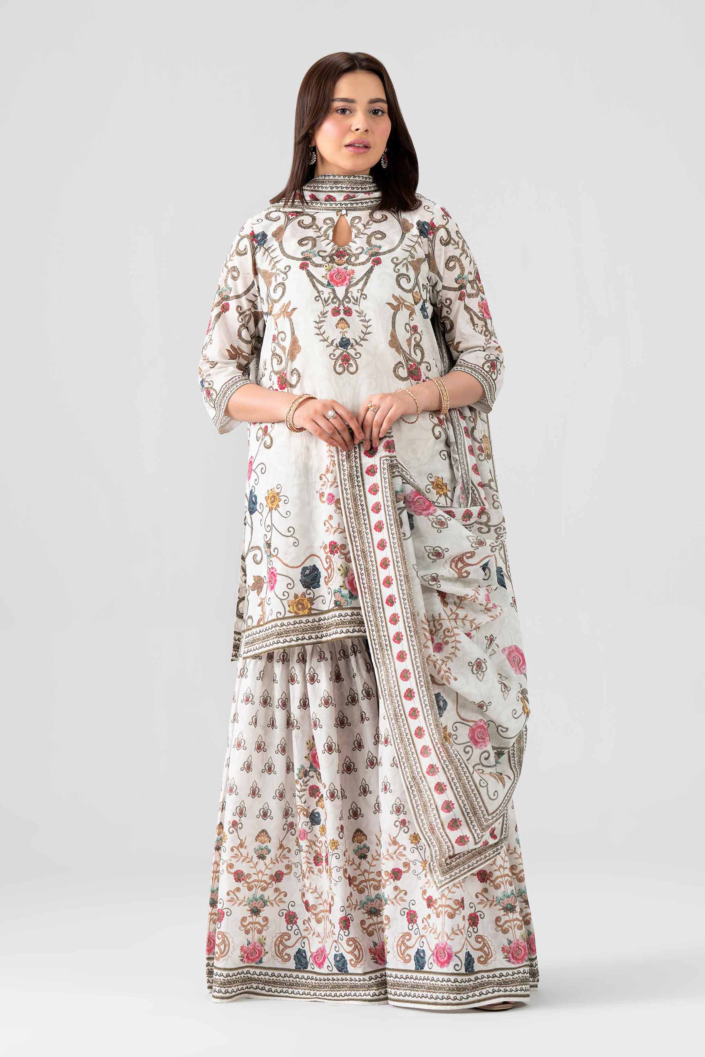 3 Piece - Printed Embroidered Suit - KFS26-48
