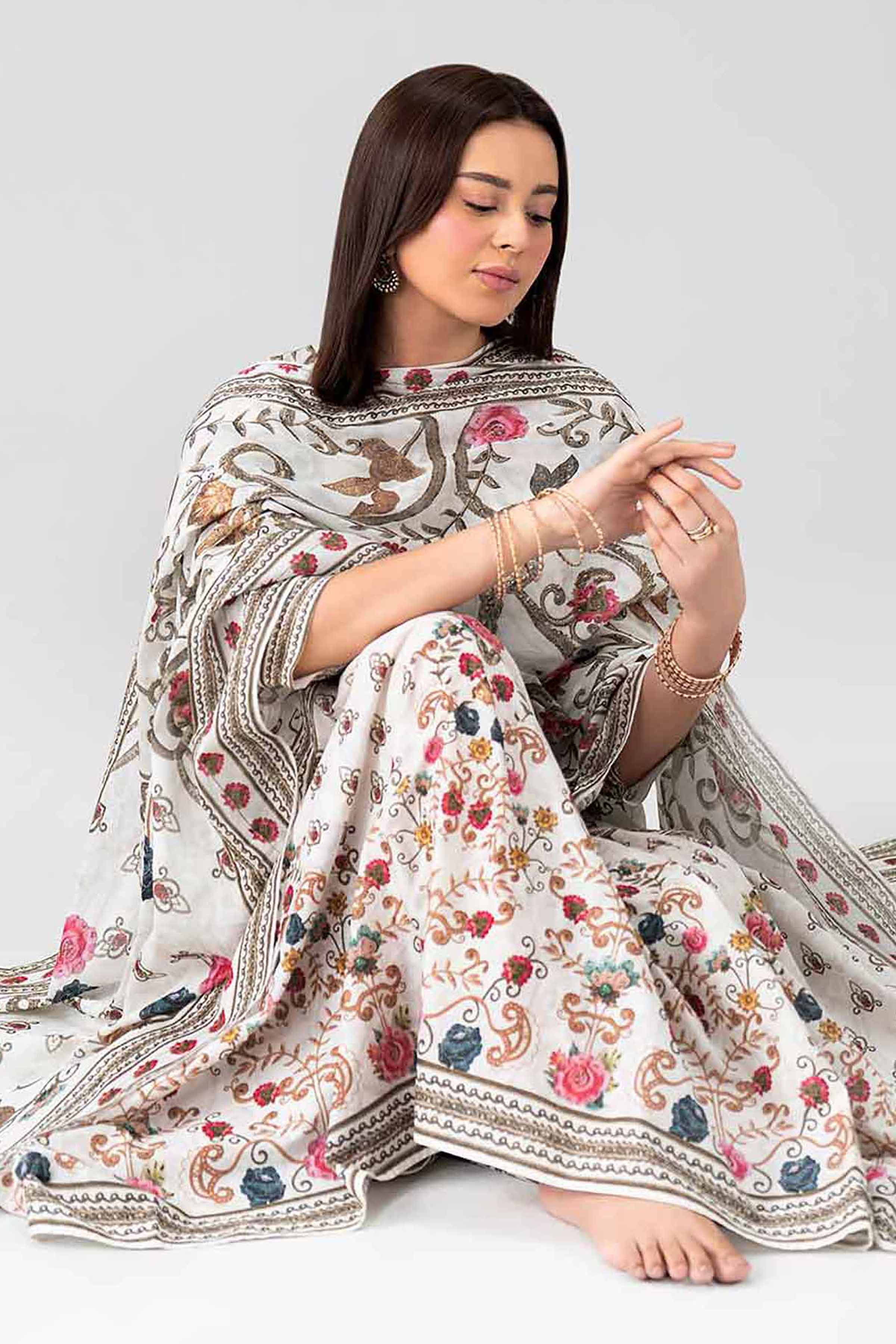 3 Piece - Printed Embroidered Suit - KFS26-48