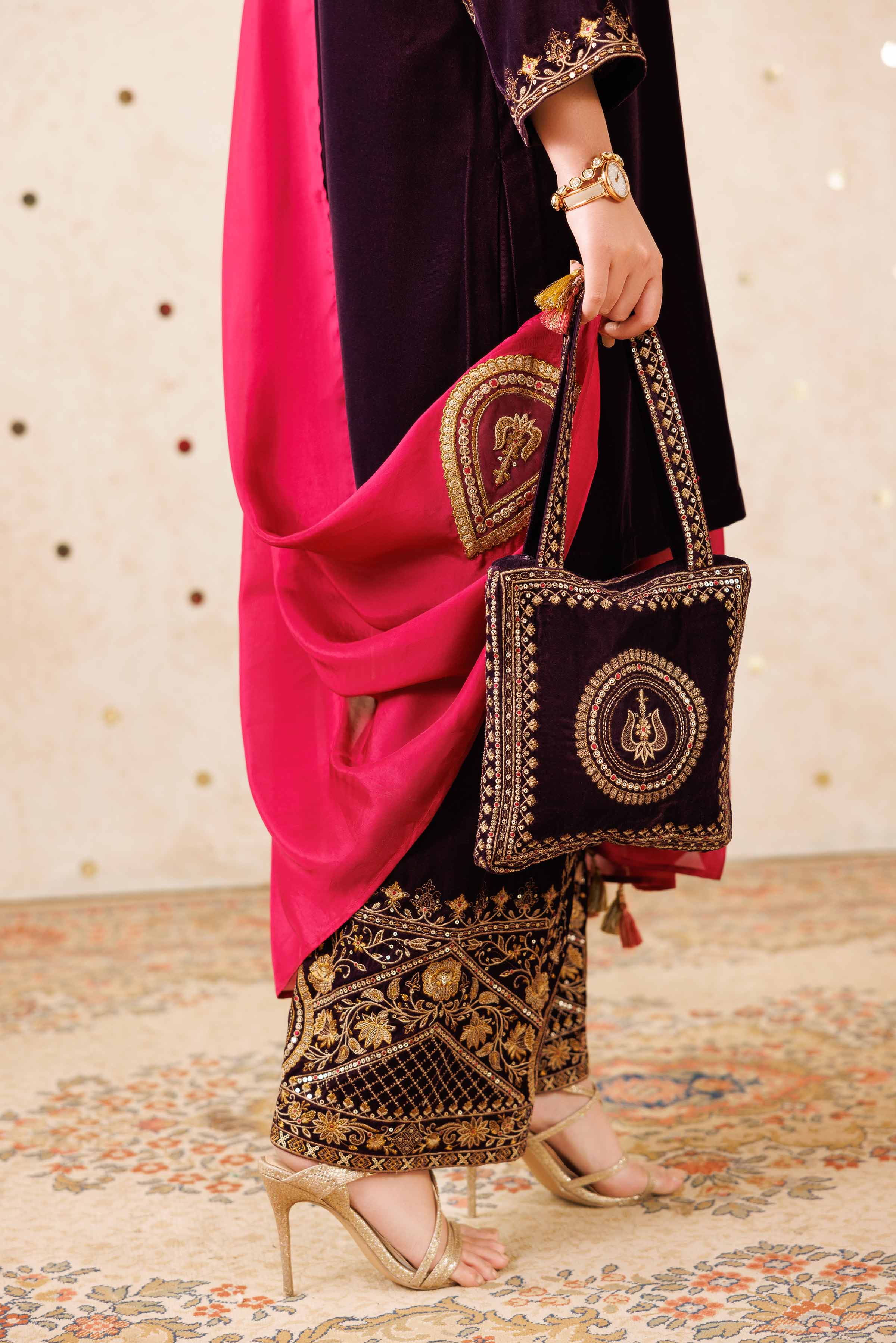 Embroidered Pouch - KFW25-142 Luxury Pret Cross Season Edit 2025