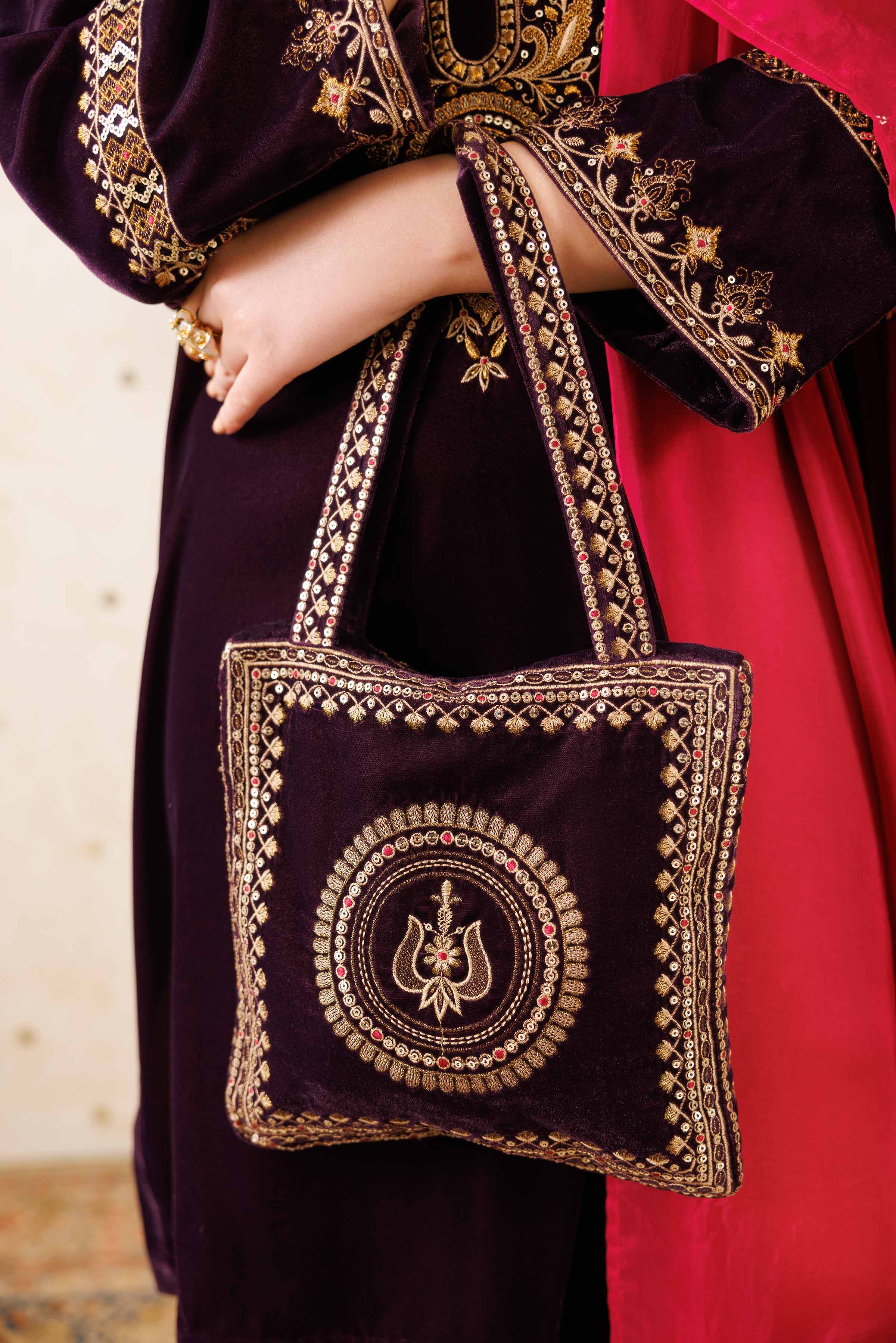 Embroidered Pouch - KFW25-142 Luxury Pret Cross Season Edit 2025