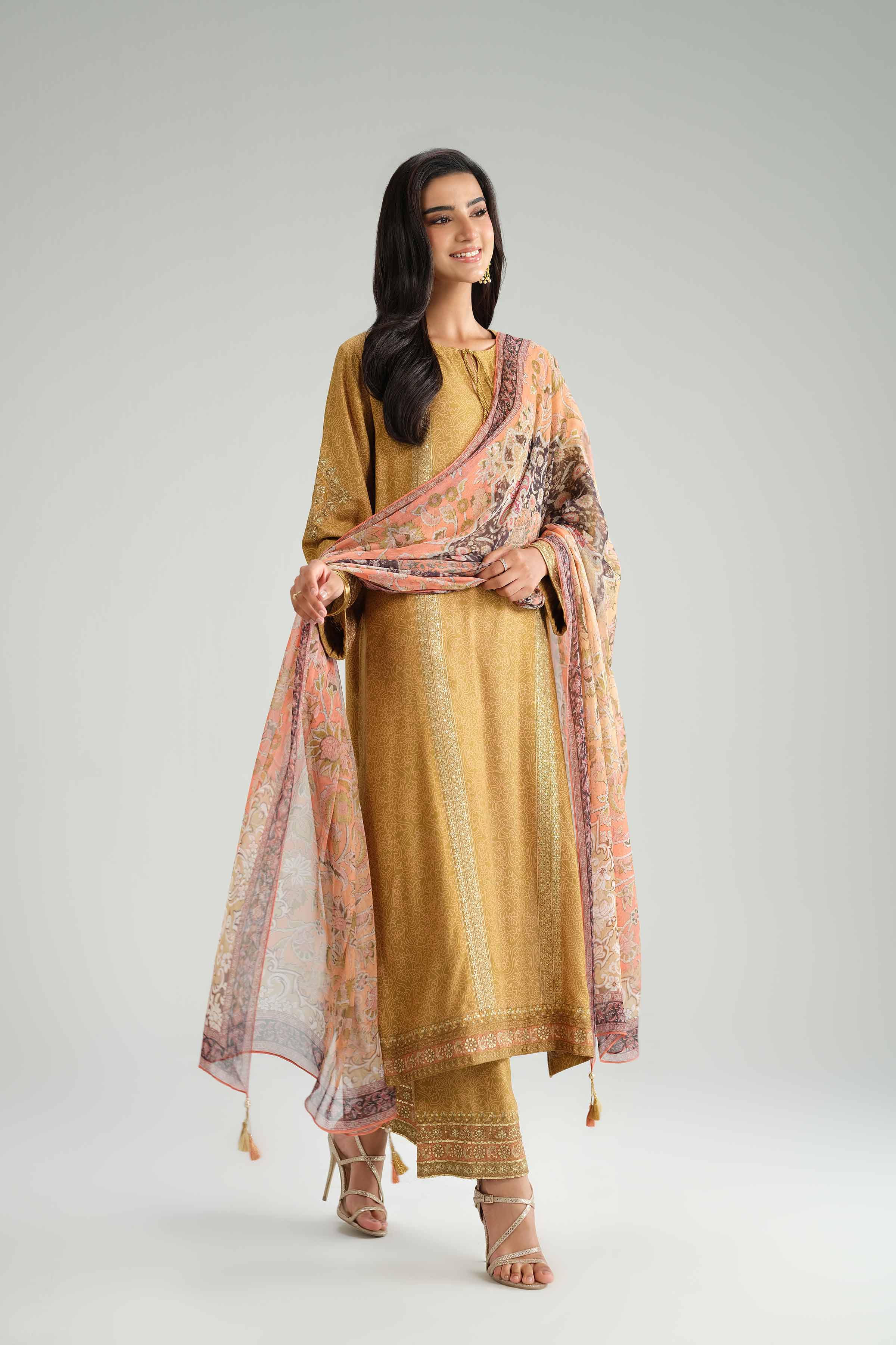 3 Piece - Printed Embroidered Suit - KFW25-82