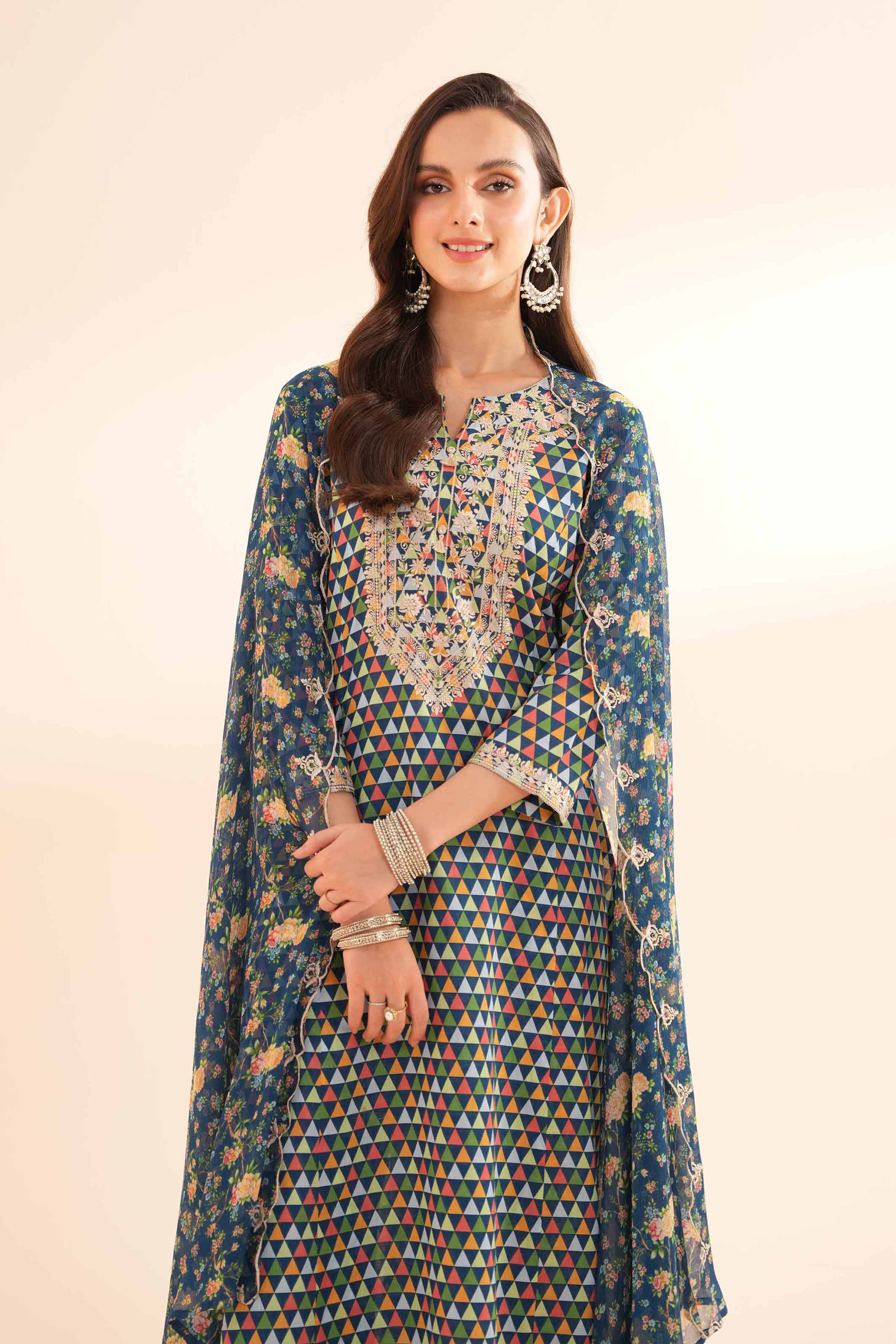 3 Piece - Printed Embroidered Suit - KPE24-17